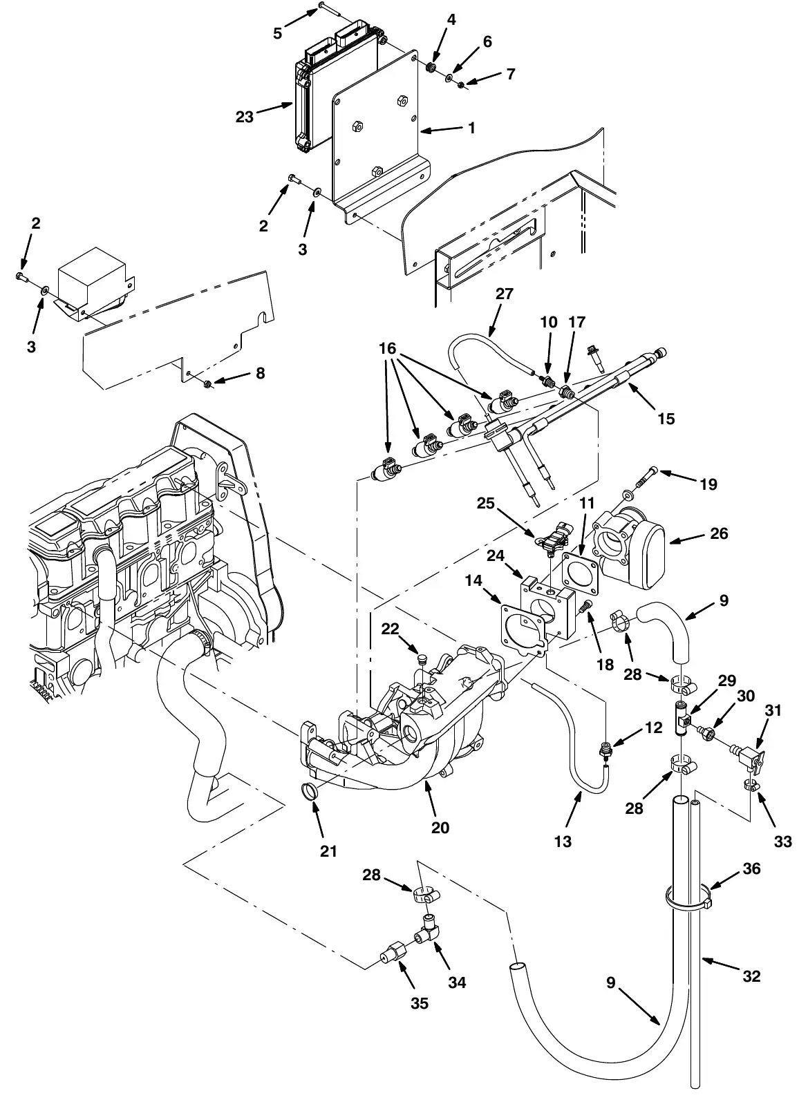 Tennant M20 gm engine efi group, gasoline (000000 - 001999) exploded view