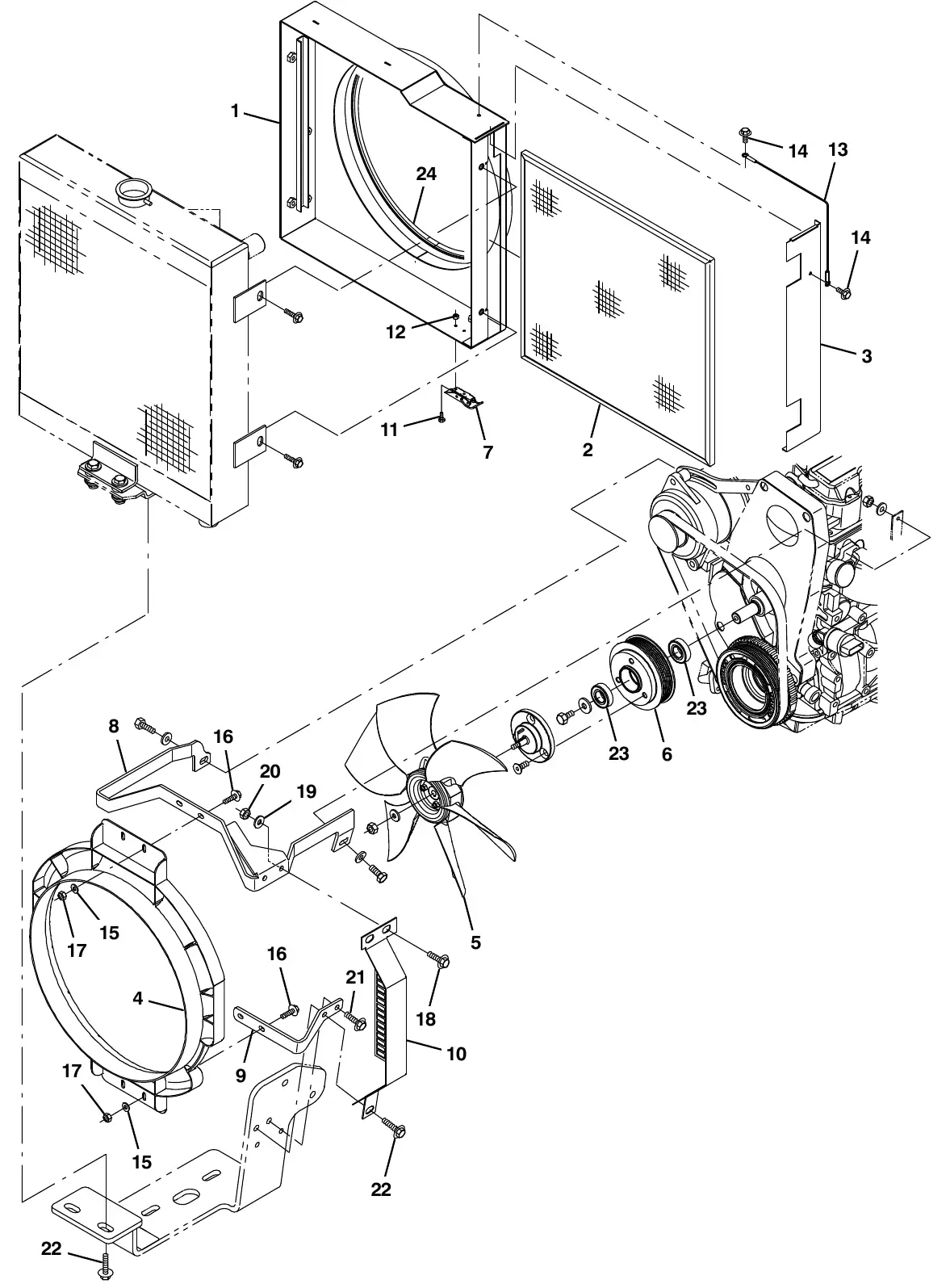 Tennant M20 engine radiator screen kit (003039 - 005999) exploded view
