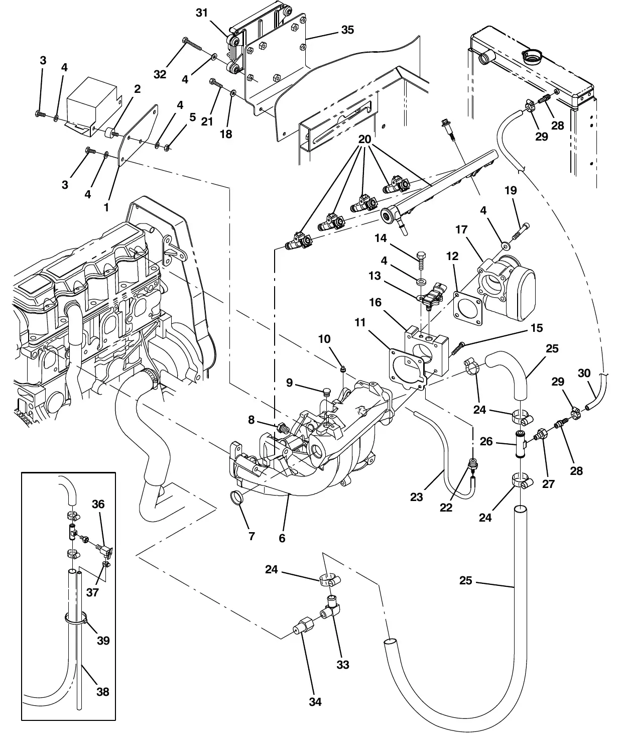 Tennant M20 gm engine efi group, gasoline (002000 - 003122) exploded view