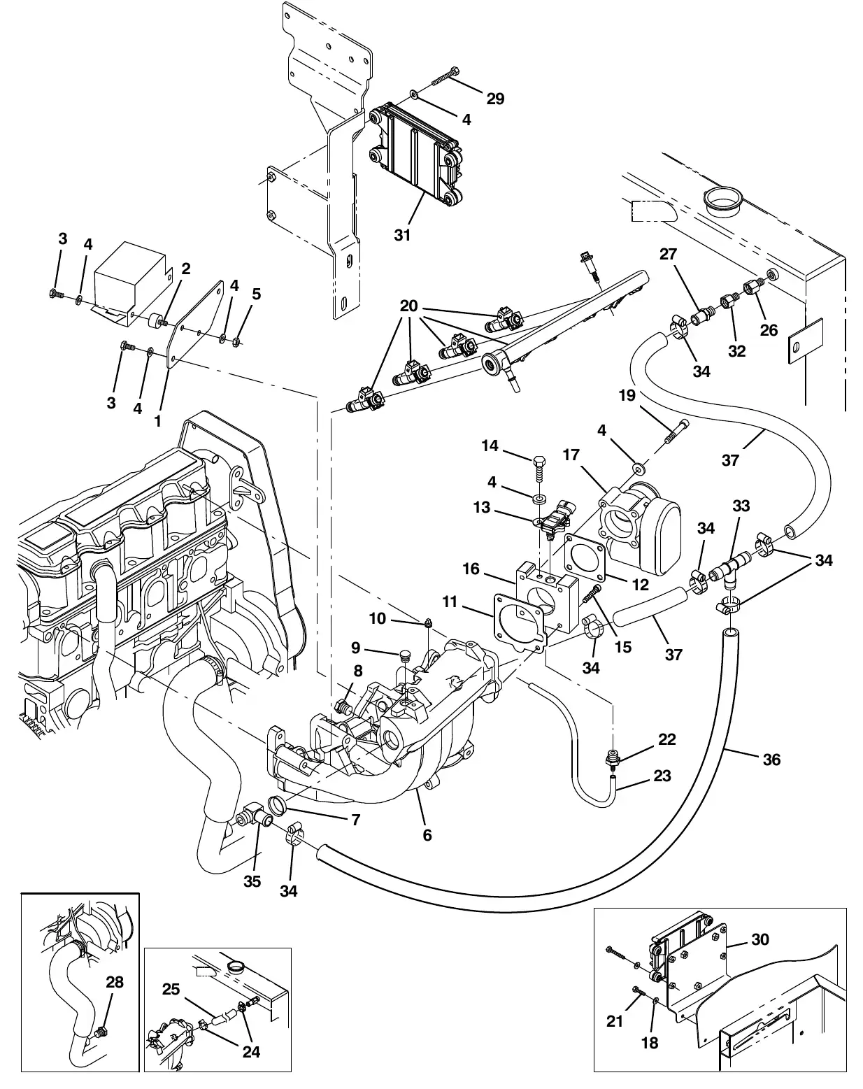 Tennant M20 gm engine efi group, gasoline (003123 - 005999) exploded view