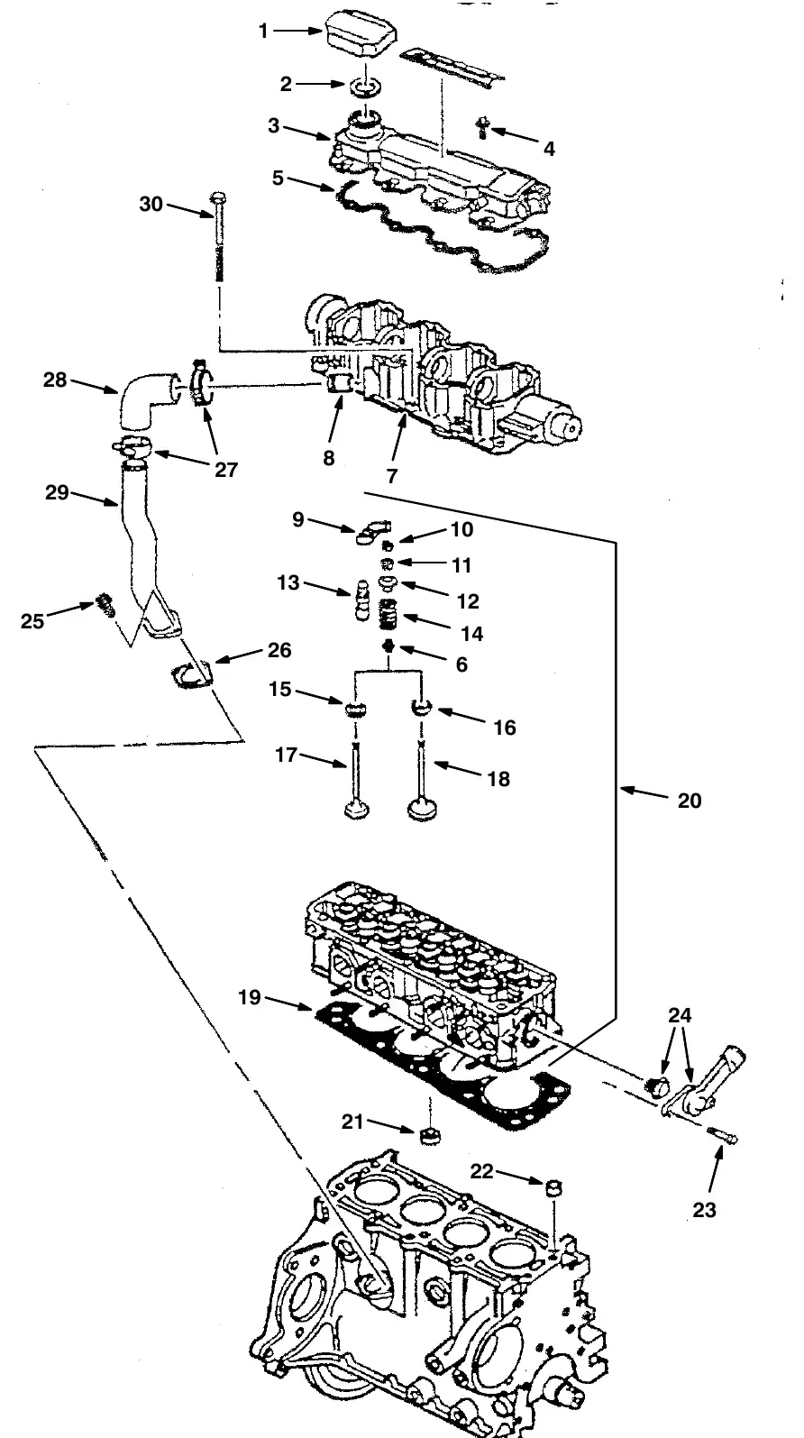 Tennant M20 cylinder head and valves group exploded view