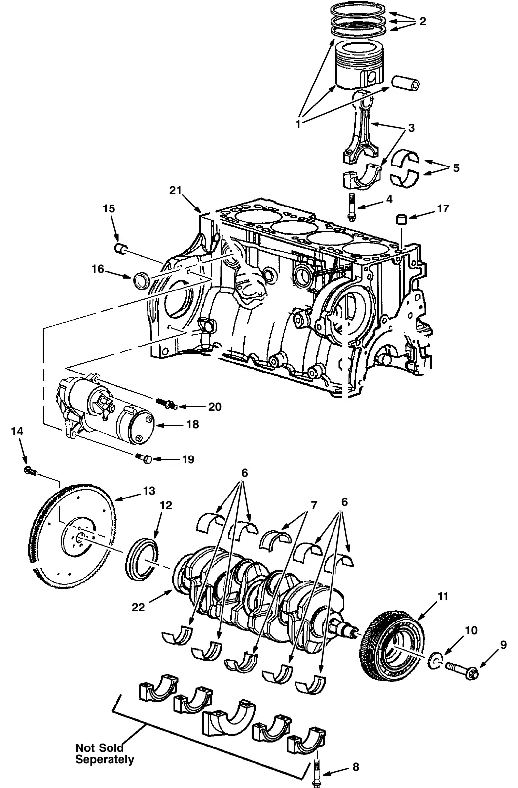 Tennant M20 crankshaft and pistion group exploded view