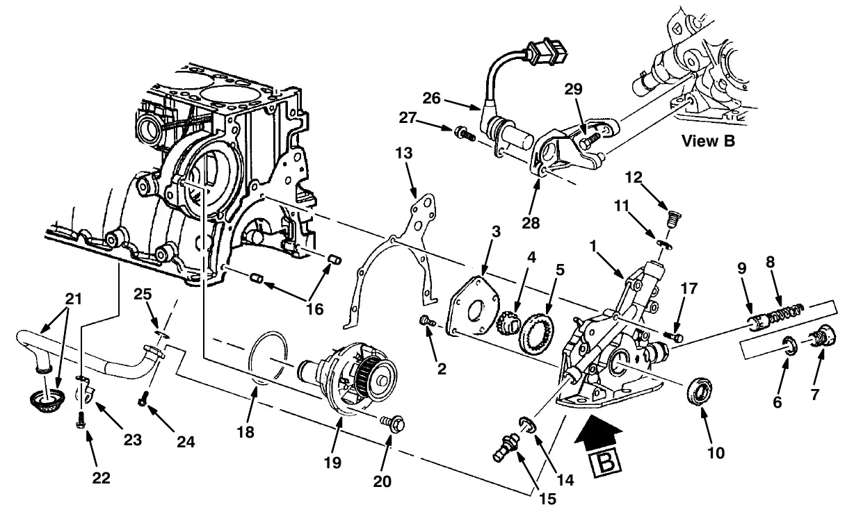 Tennant M20 oil and water pump group exploded view