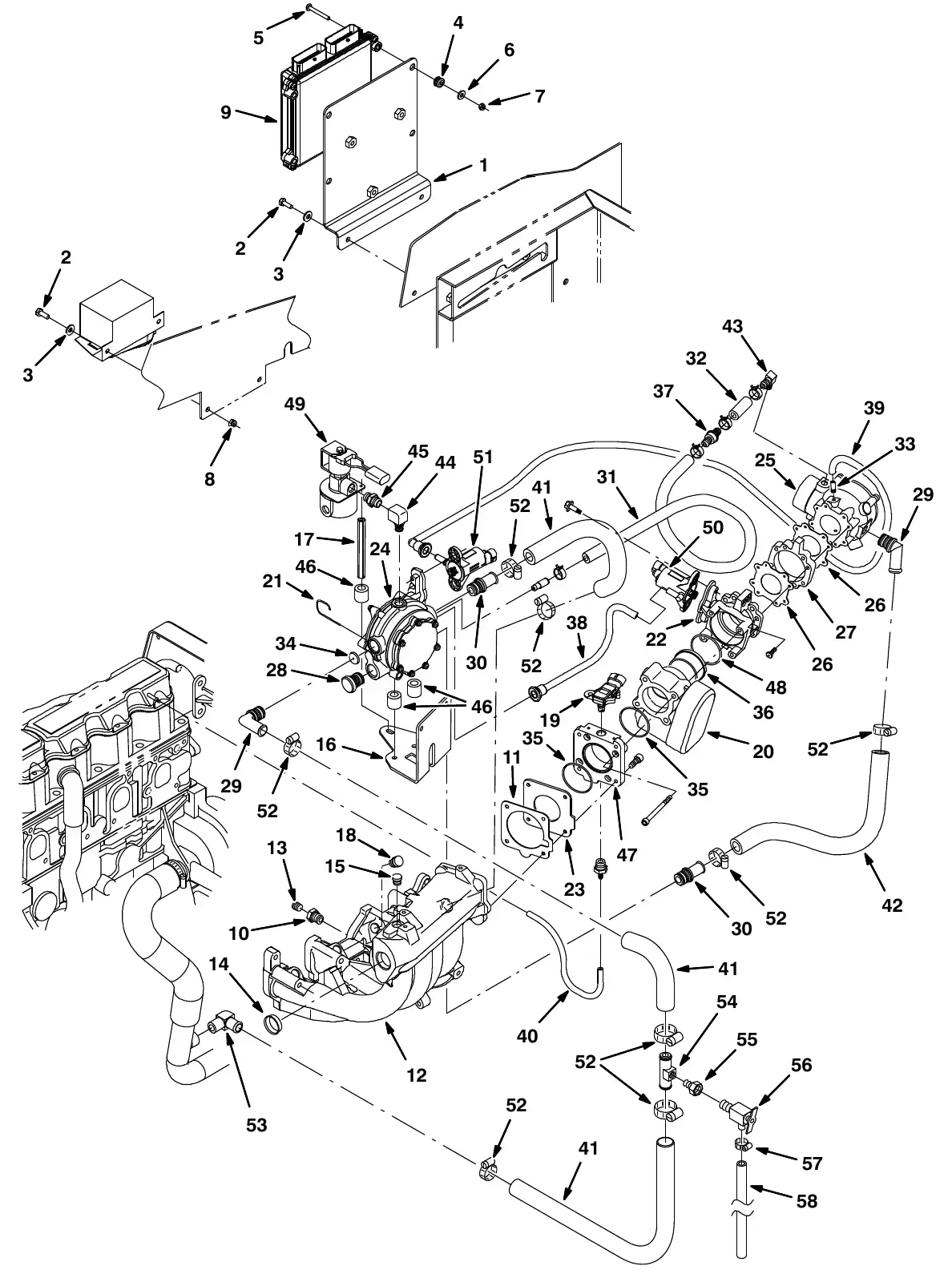 Tennant M20 gm engine efi group, lpg (000000 - 001999) exploded view