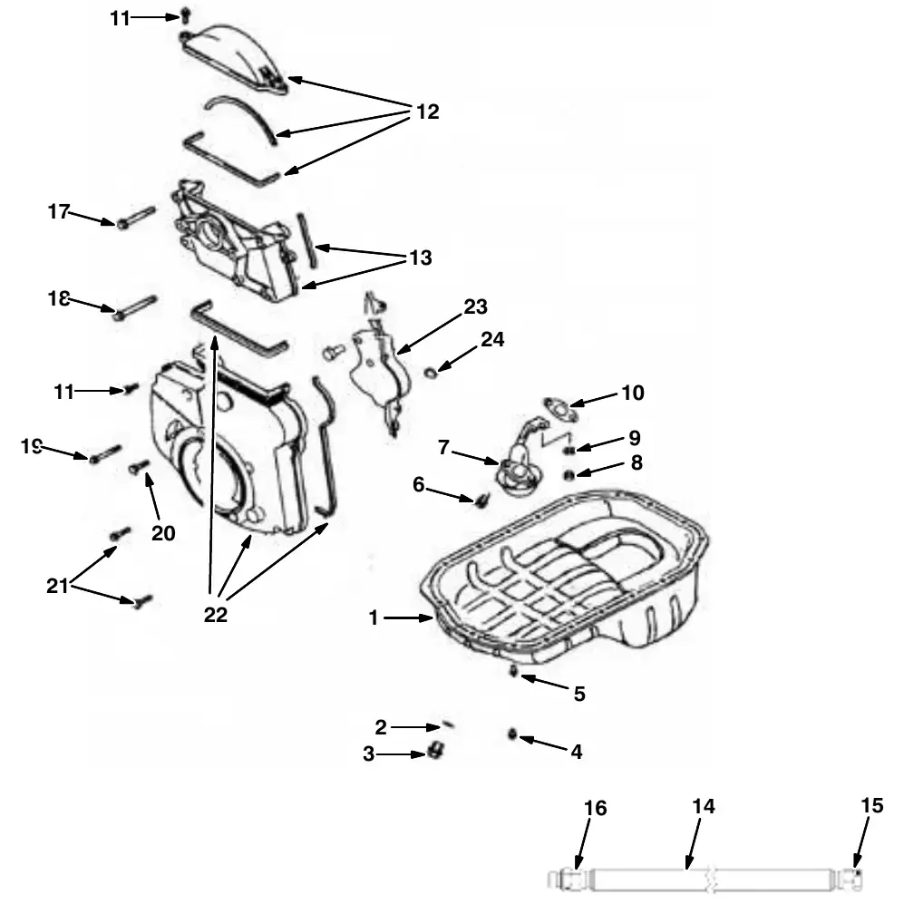 Tennant M20 front cover and oil pan group exploded view