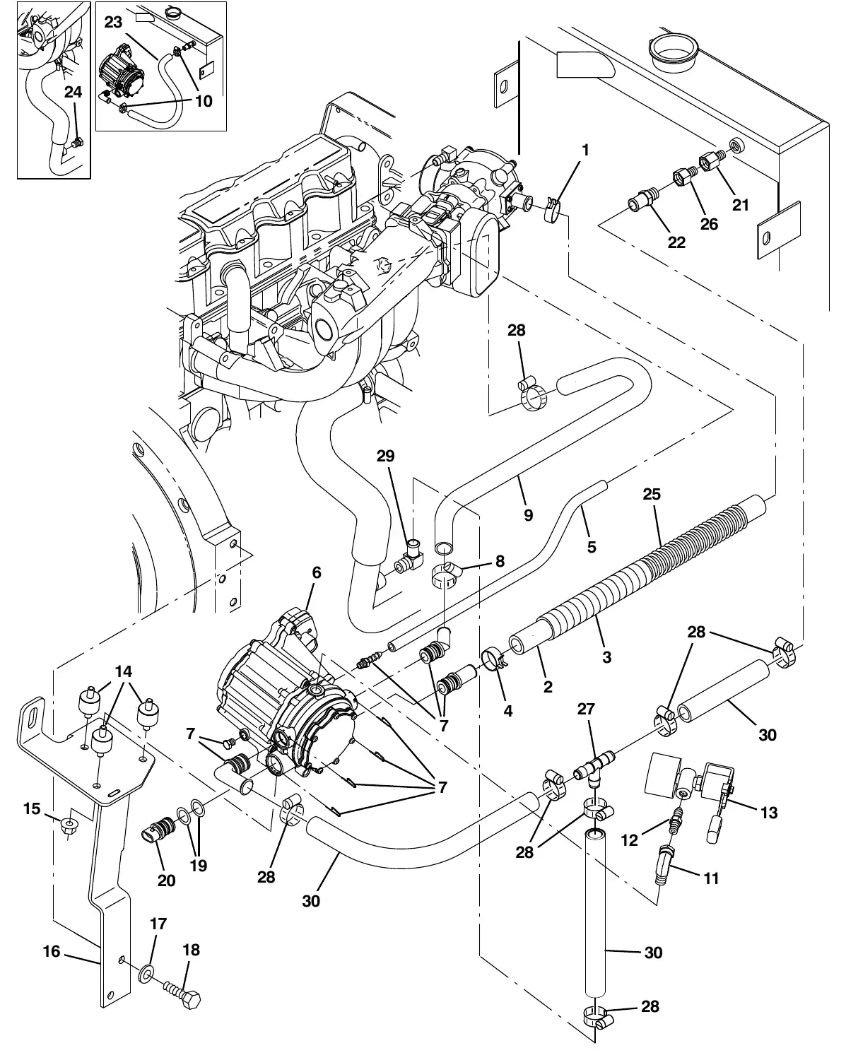 Tennant M20 gm engine vaporizer group, lpg (003123 - 005999) exploded view