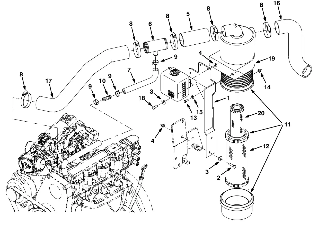 Tennant M20 gm engine air cleaner group, lpg (000000 - 001999) exploded view
