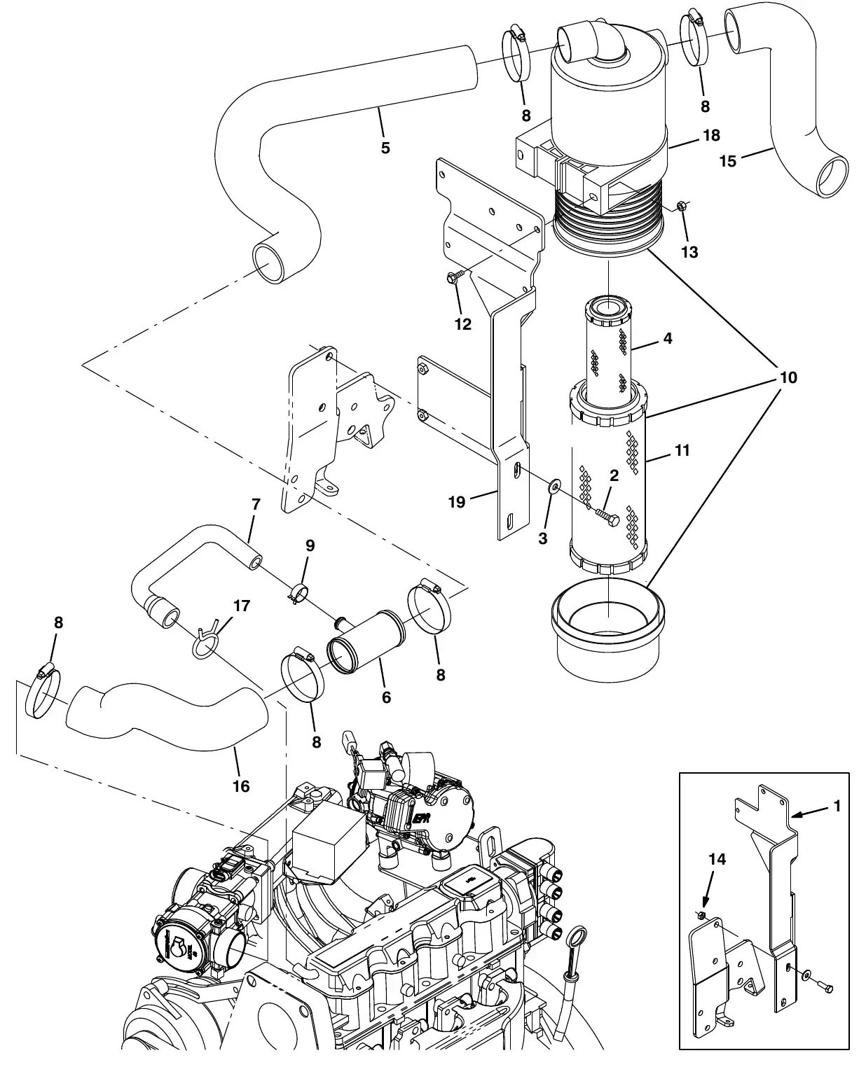 Tennant M20 gm engine air cleaner group, lpg (002000 - 005999) exploded view