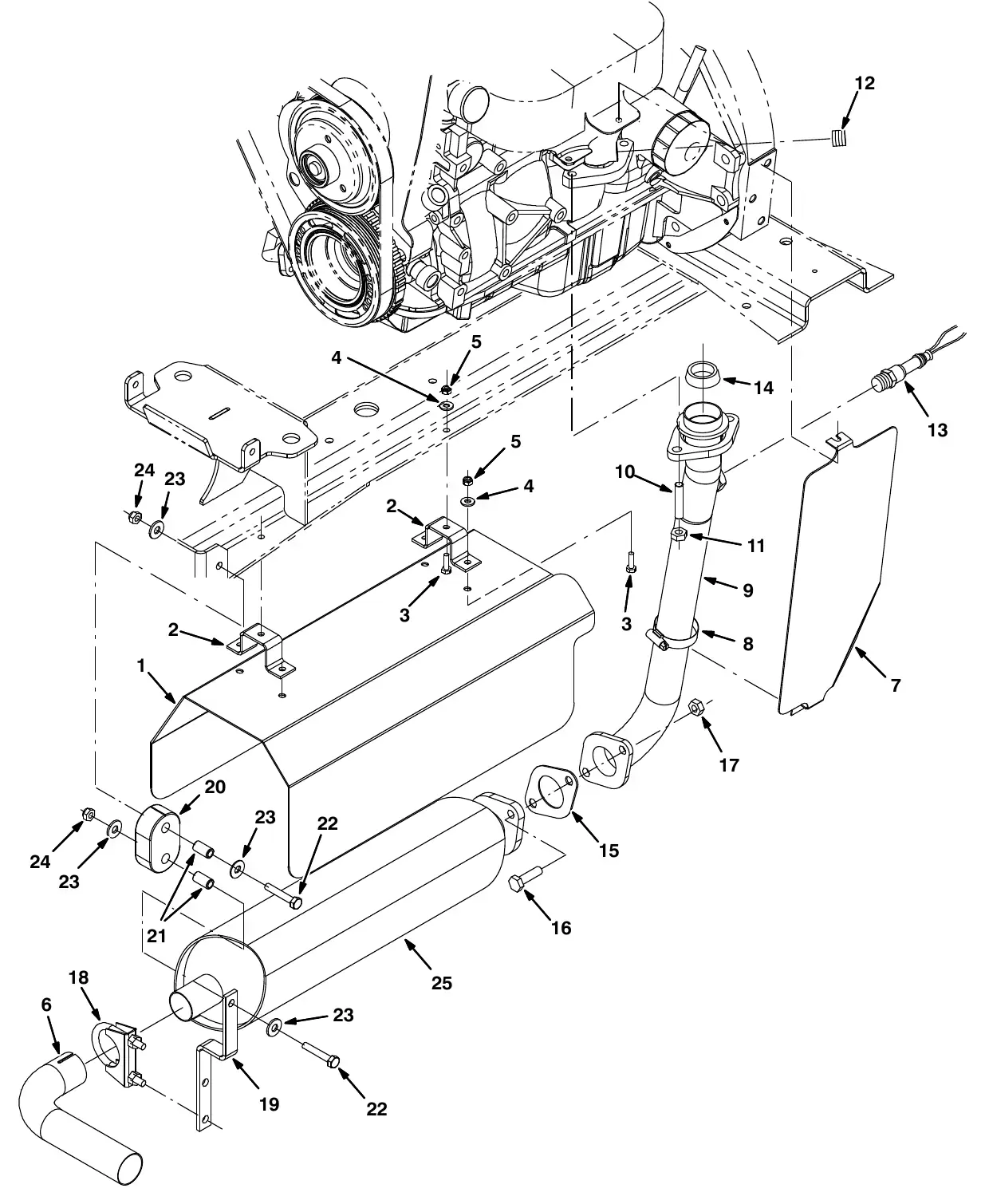 Tennant M20 gm engine muffler group (000000 - 001999) exploded view