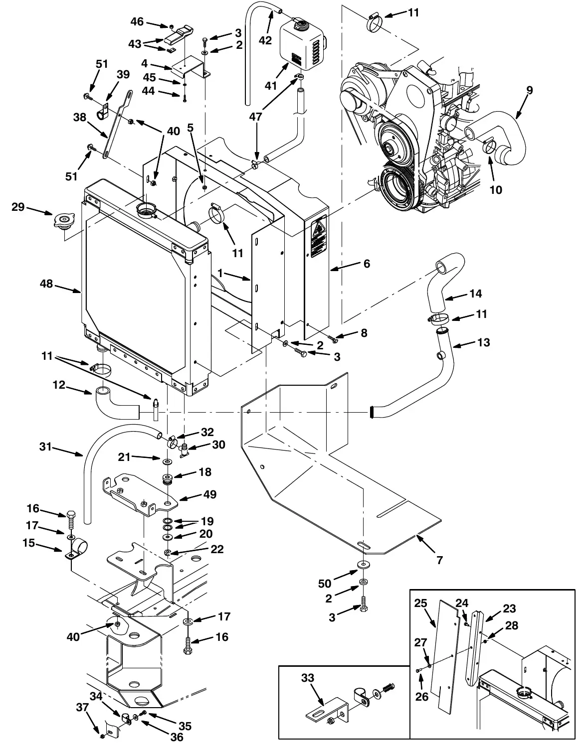 Tennant M20 gm engine radiator group (000000 - 003038) exploded view