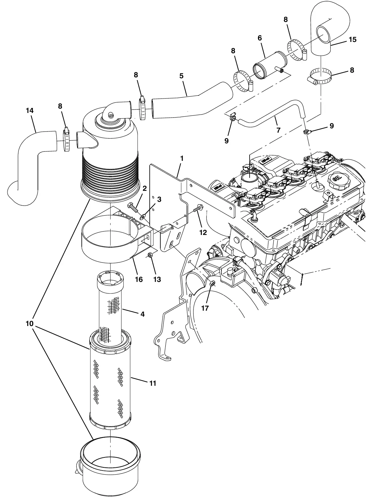 Tennant M20 mitsubishi engine air cleaner group, gasoline (006000 - ) exploded view