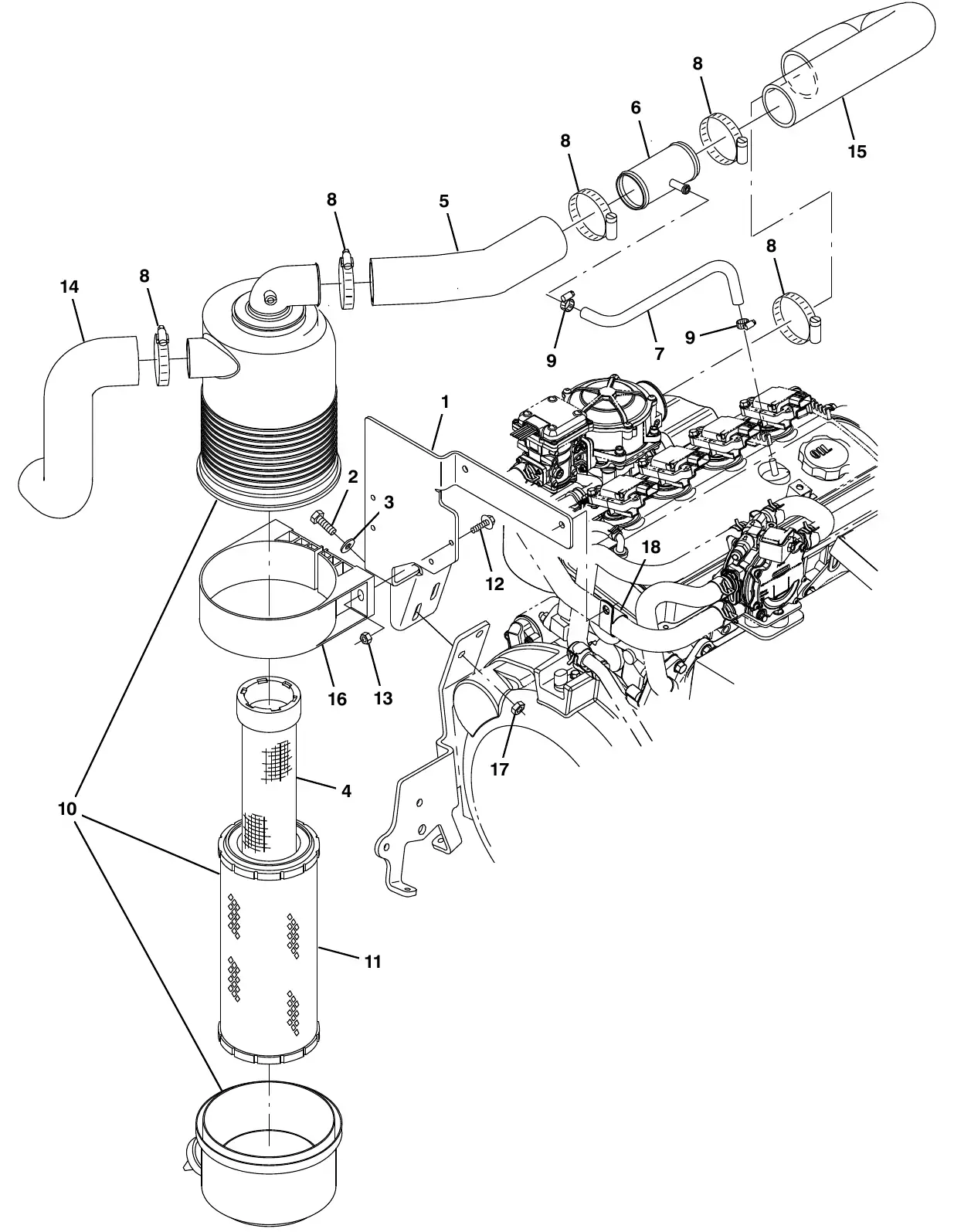 Tennant M20 mitsubishi engine air cleaner group, lpg (006000 - ) exploded view