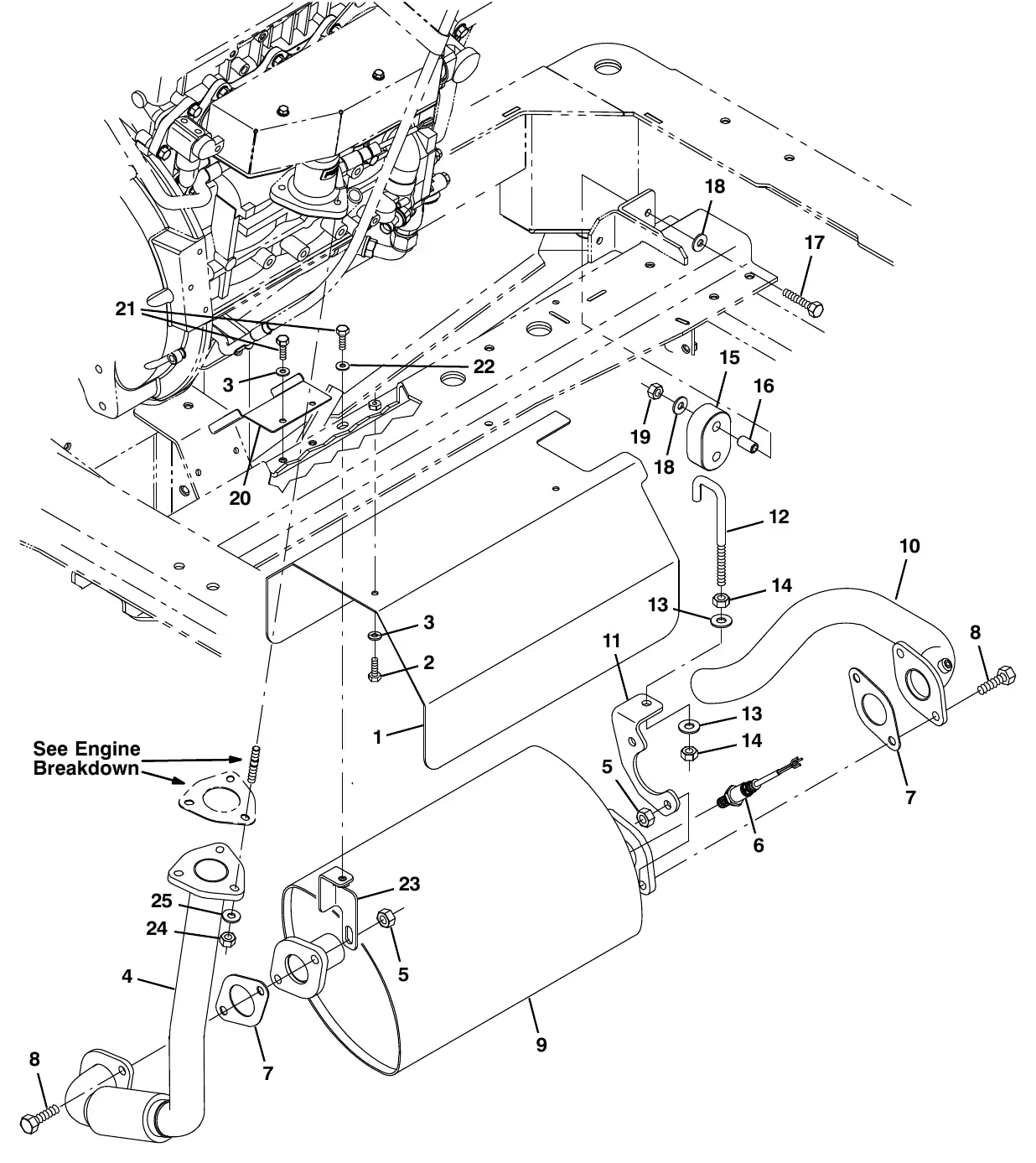 Tennant M20 mitsubishi engine muffler group (006000 - ) exploded view