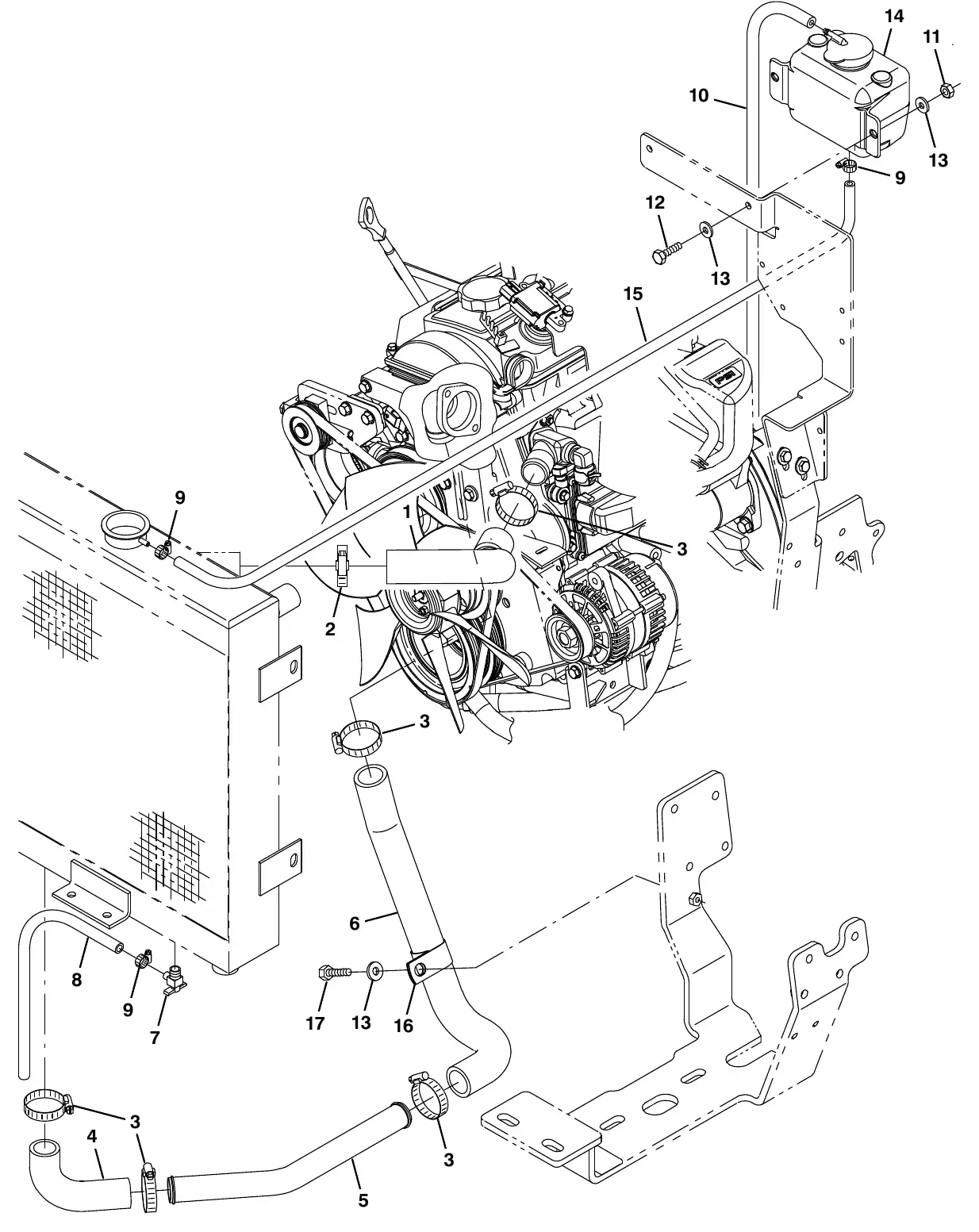 Tennant M20 mitsubishi engine radiator hose group (006000 - ) exploded view