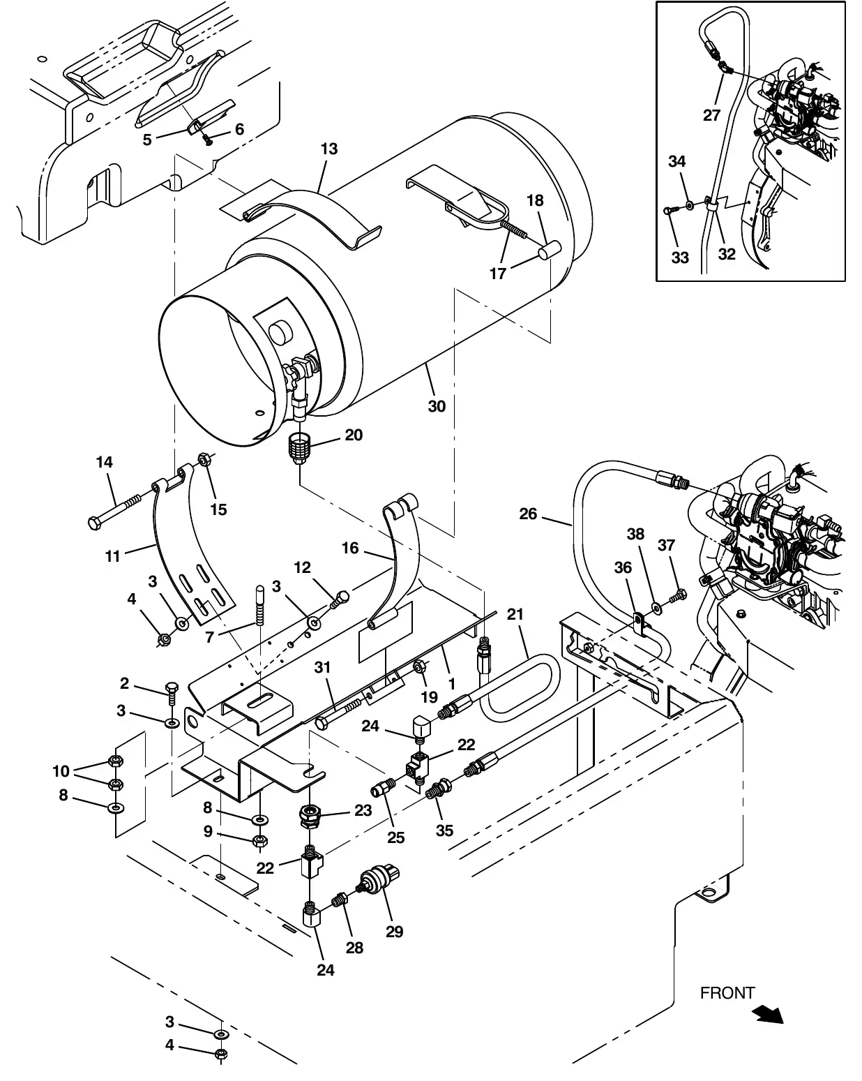 Tennant M20 engine fuel tank group, lpg exploded view