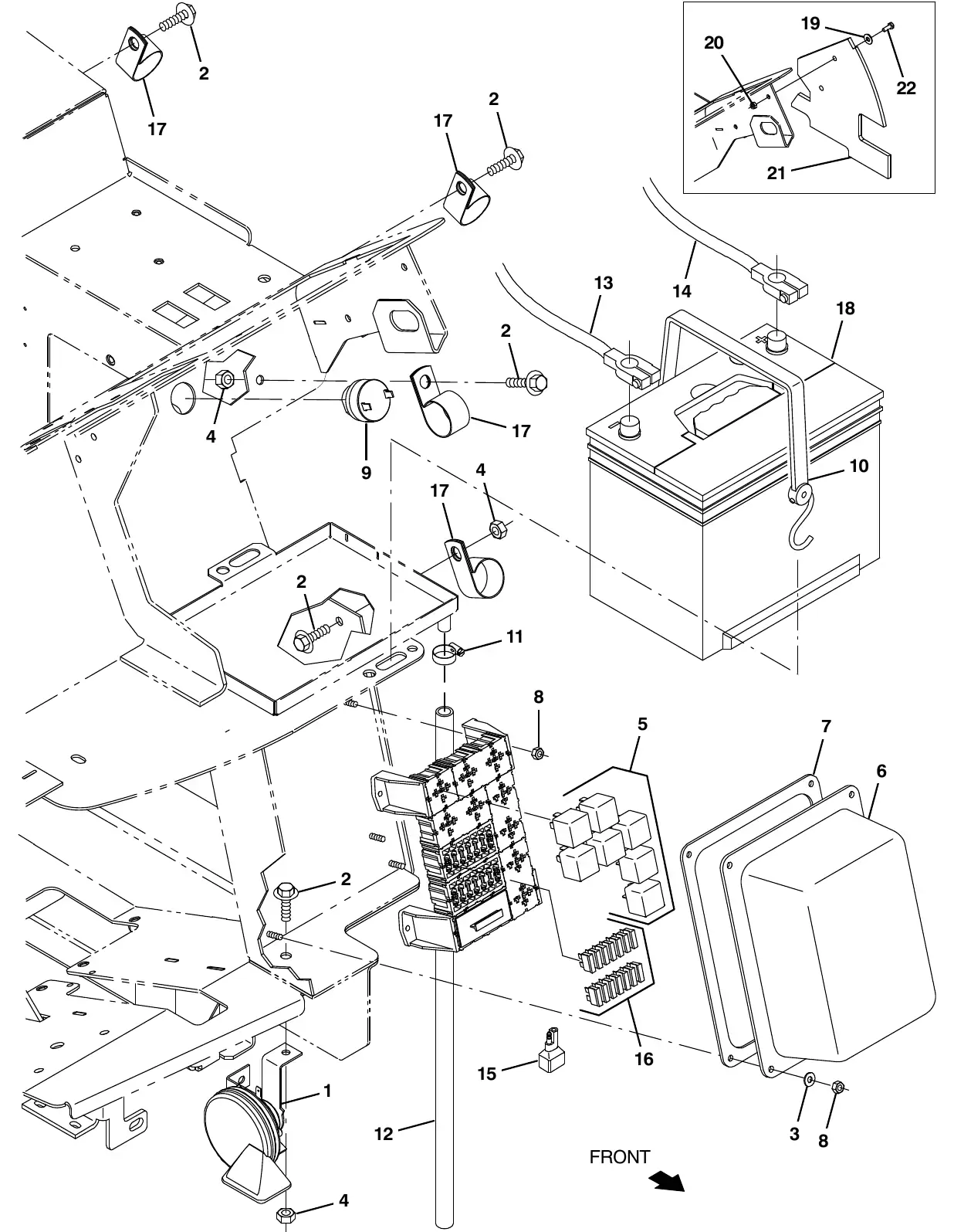 Tennant M20 battery and electrical group exploded view