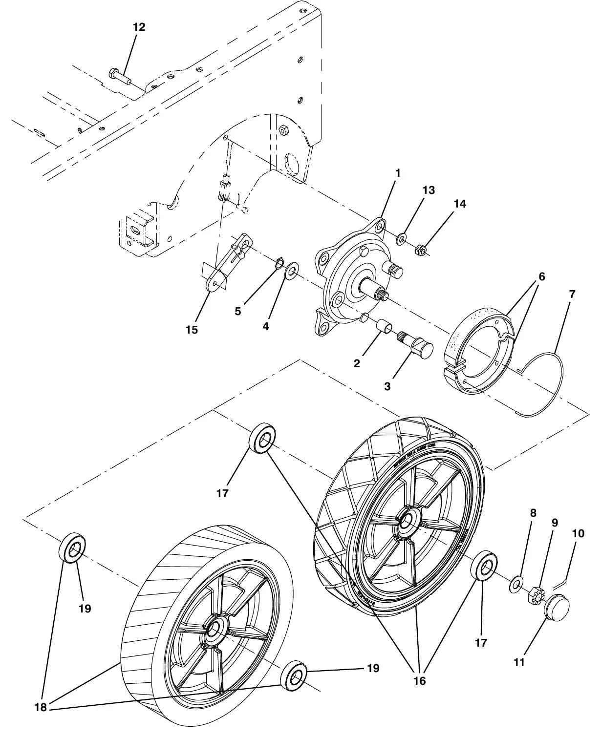 Tennant M20 wheel group, rear exploded view