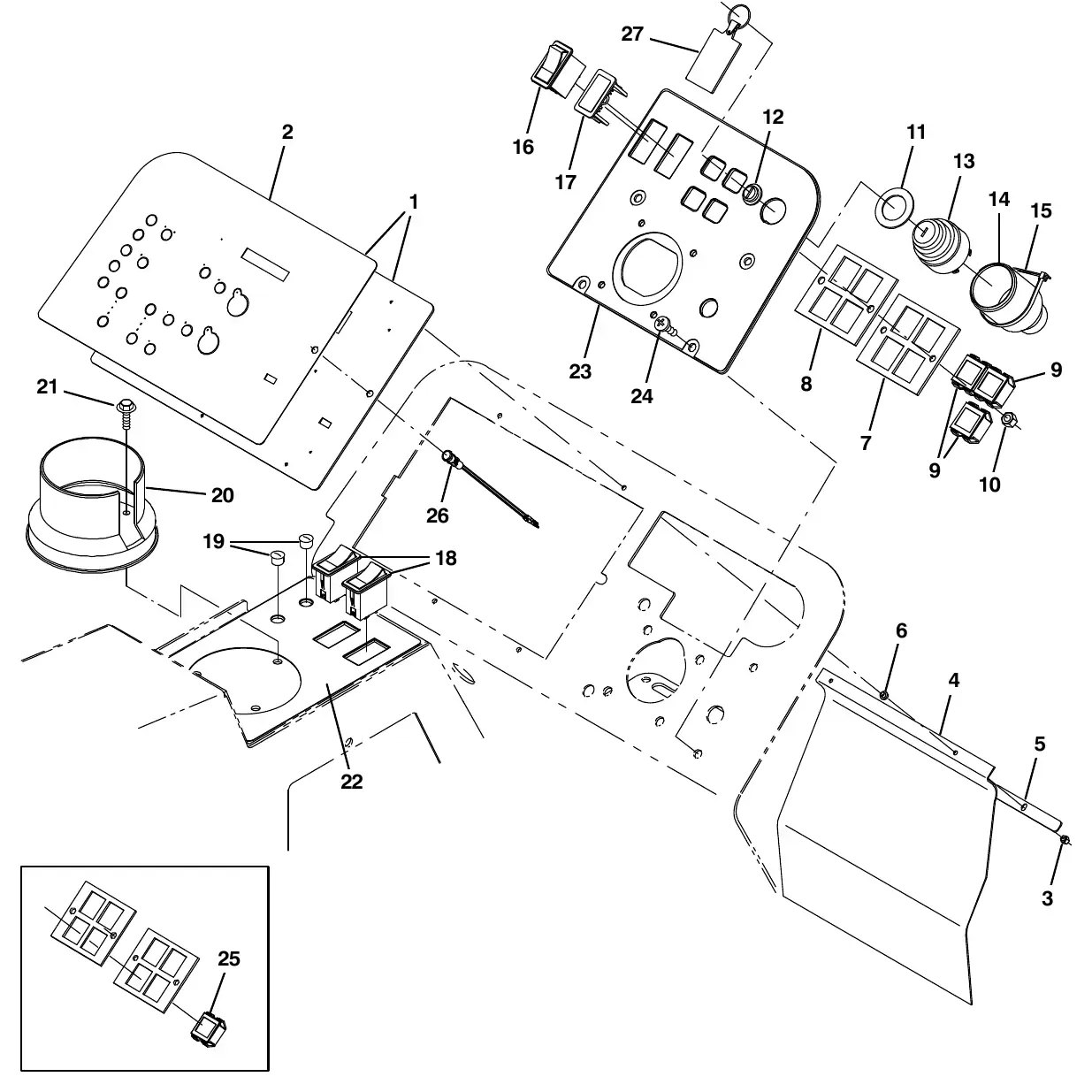 Tennant M20 instrument panel group, diesel exploded view