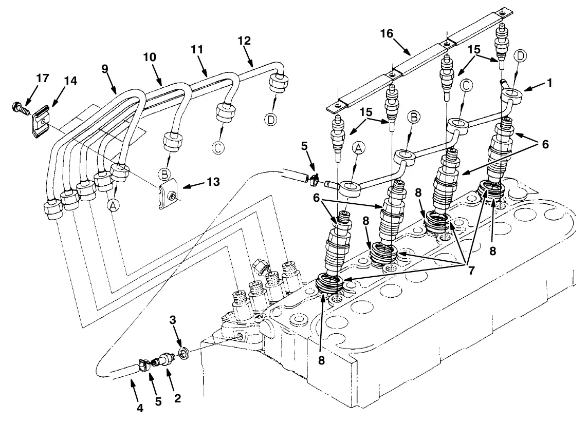 Tennant M20 nozzle holder and glow plug group exploded view