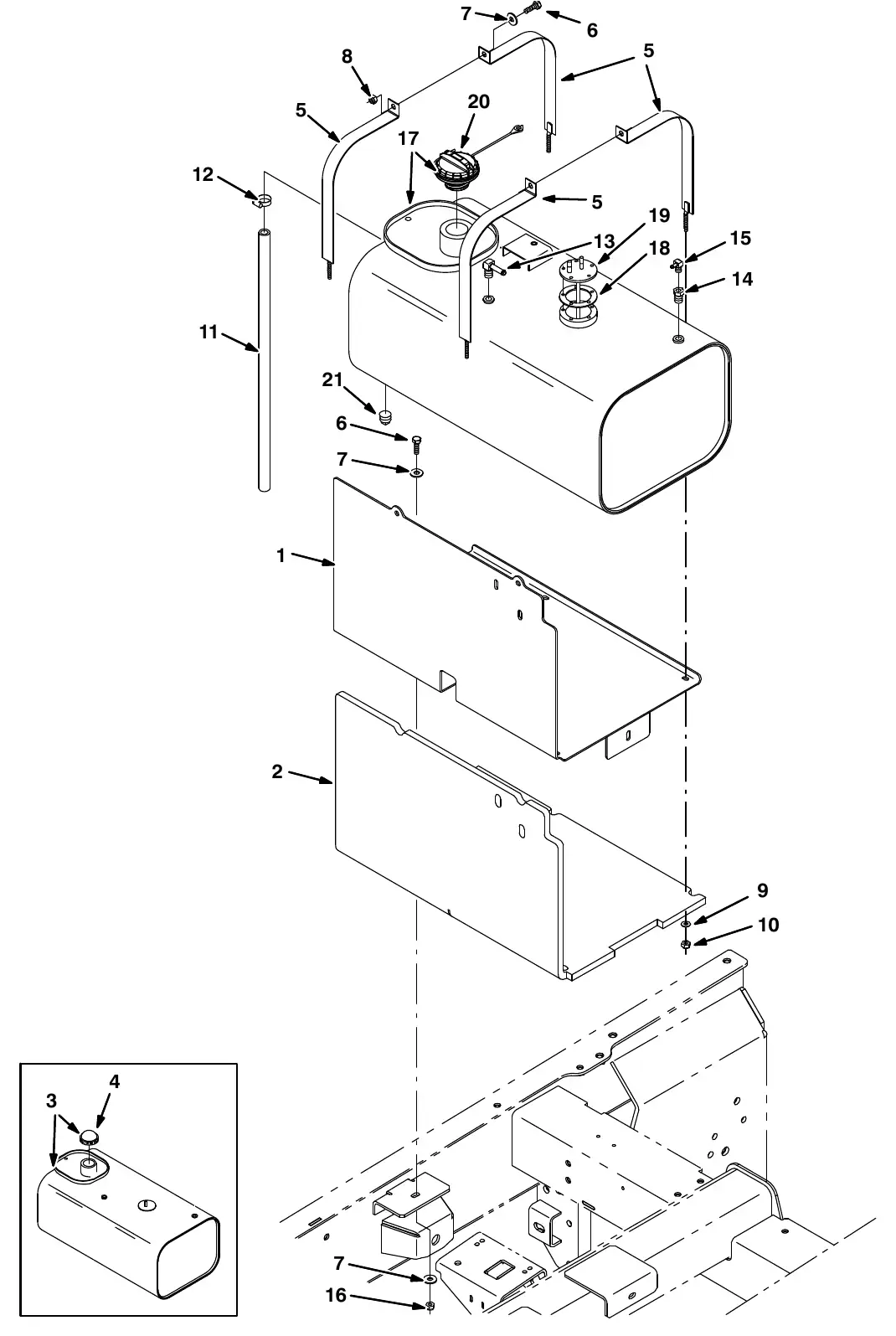 Tennant M20 engine fuel tank group, diesel exploded view