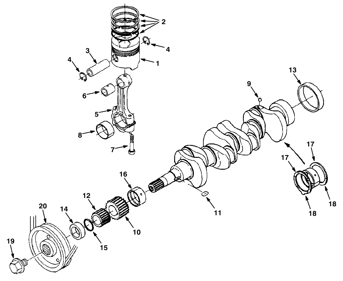 Tennant M20 piston and crankshaft group exploded view