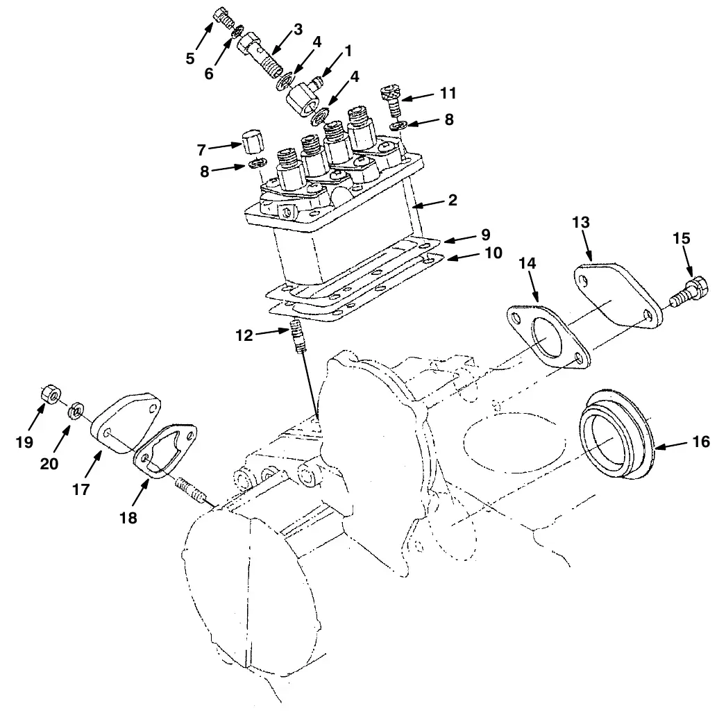 Tennant M20 injection pump group exploded view