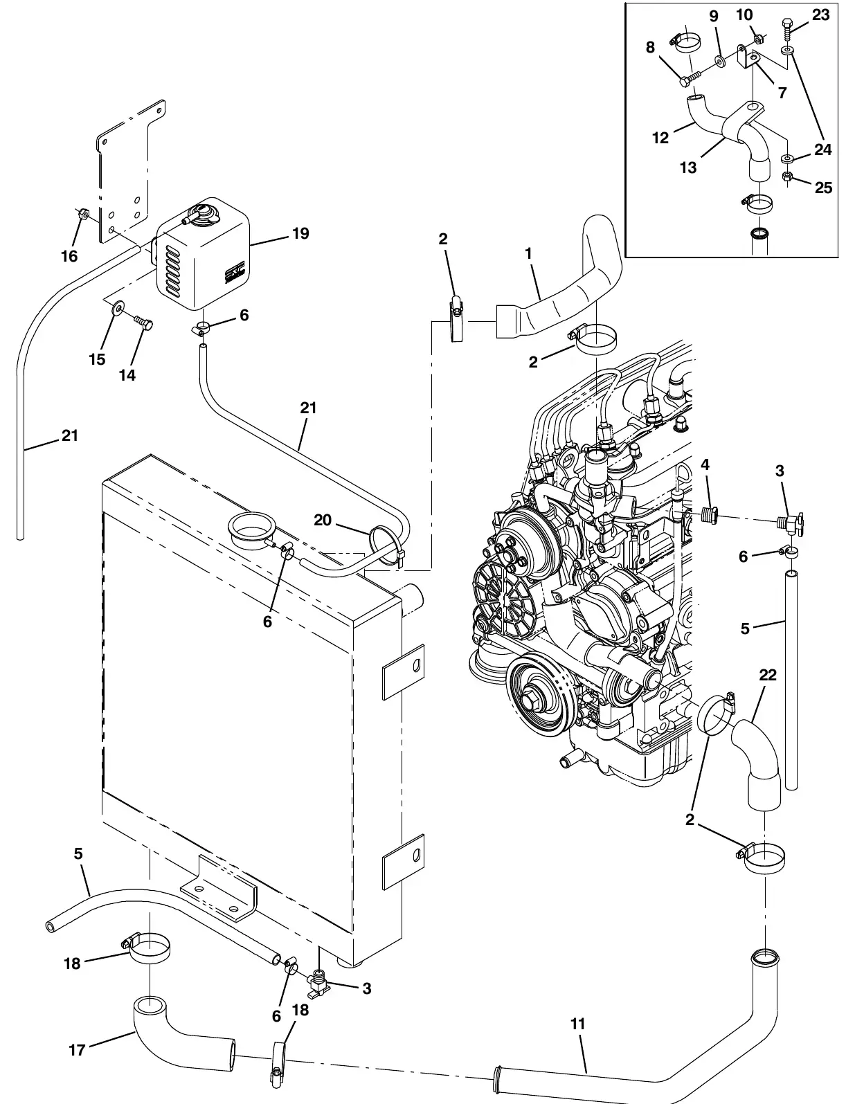 Tennant M20 engine radiator hose group, diesel (003039 - ) exploded view