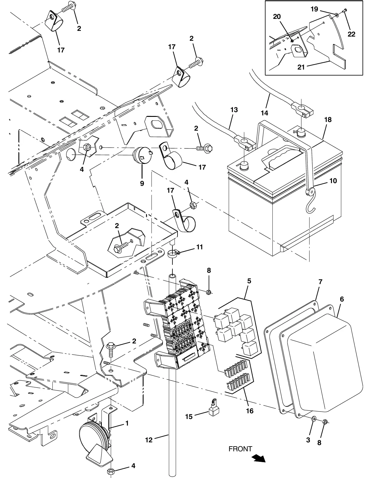 Tennant M20 battery and electrical group exploded view