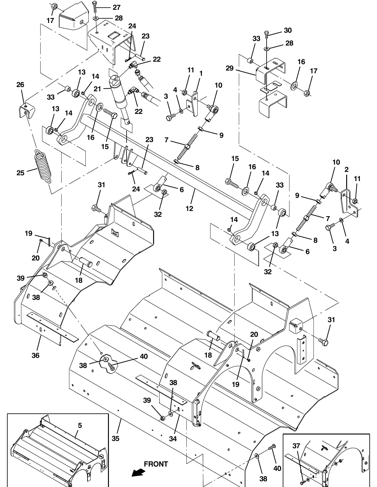 Tennant M20 cylindrical brush head lift group exploded view