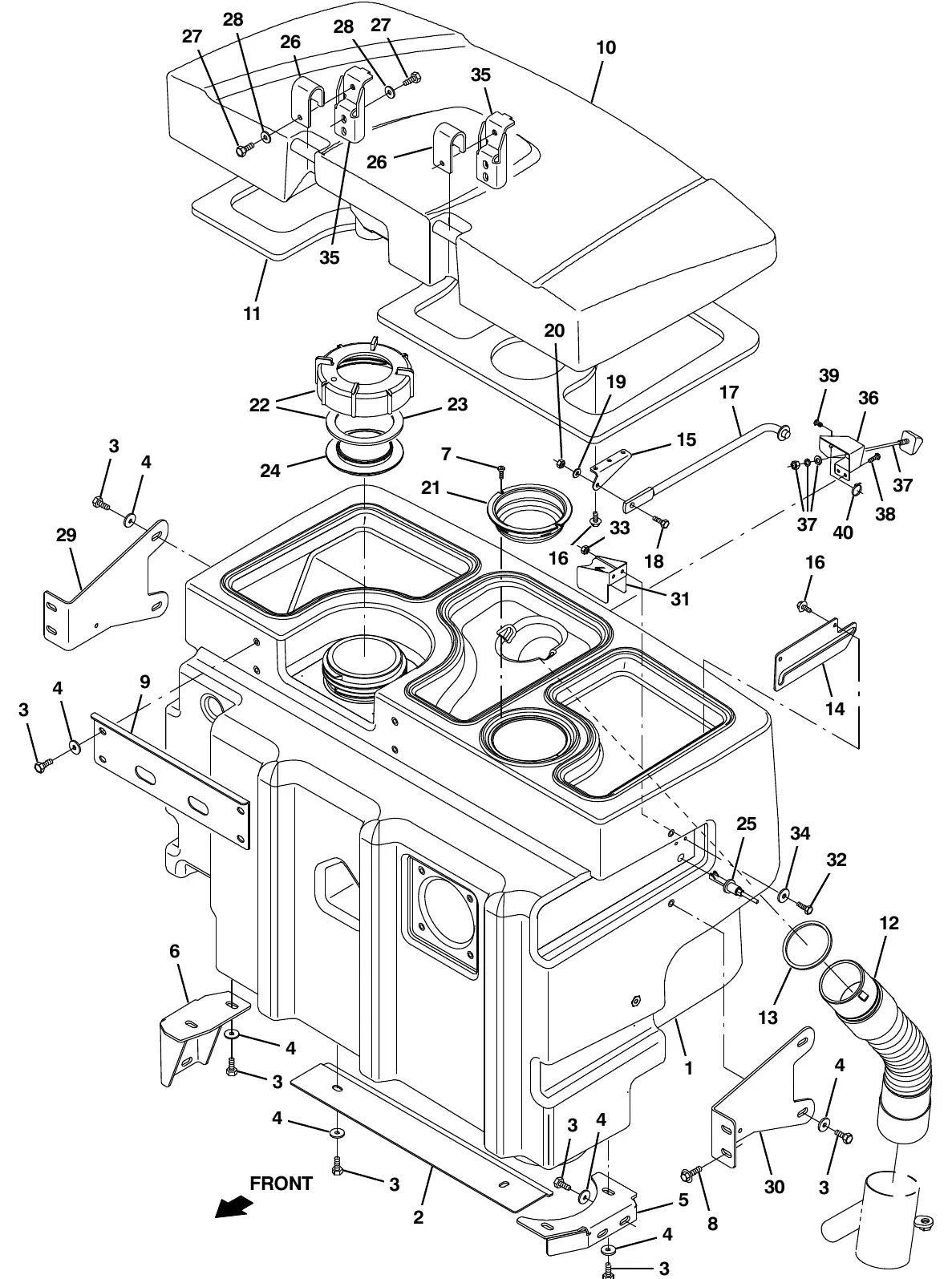Tennant M20 recovery tank group exploded view