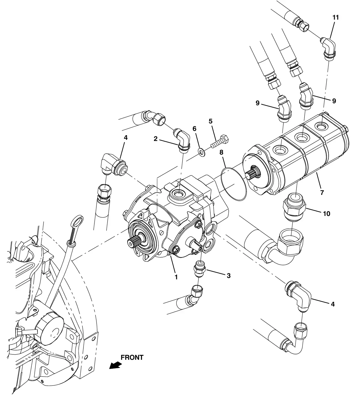 Tennant M20 hydraulic pumps group exploded view