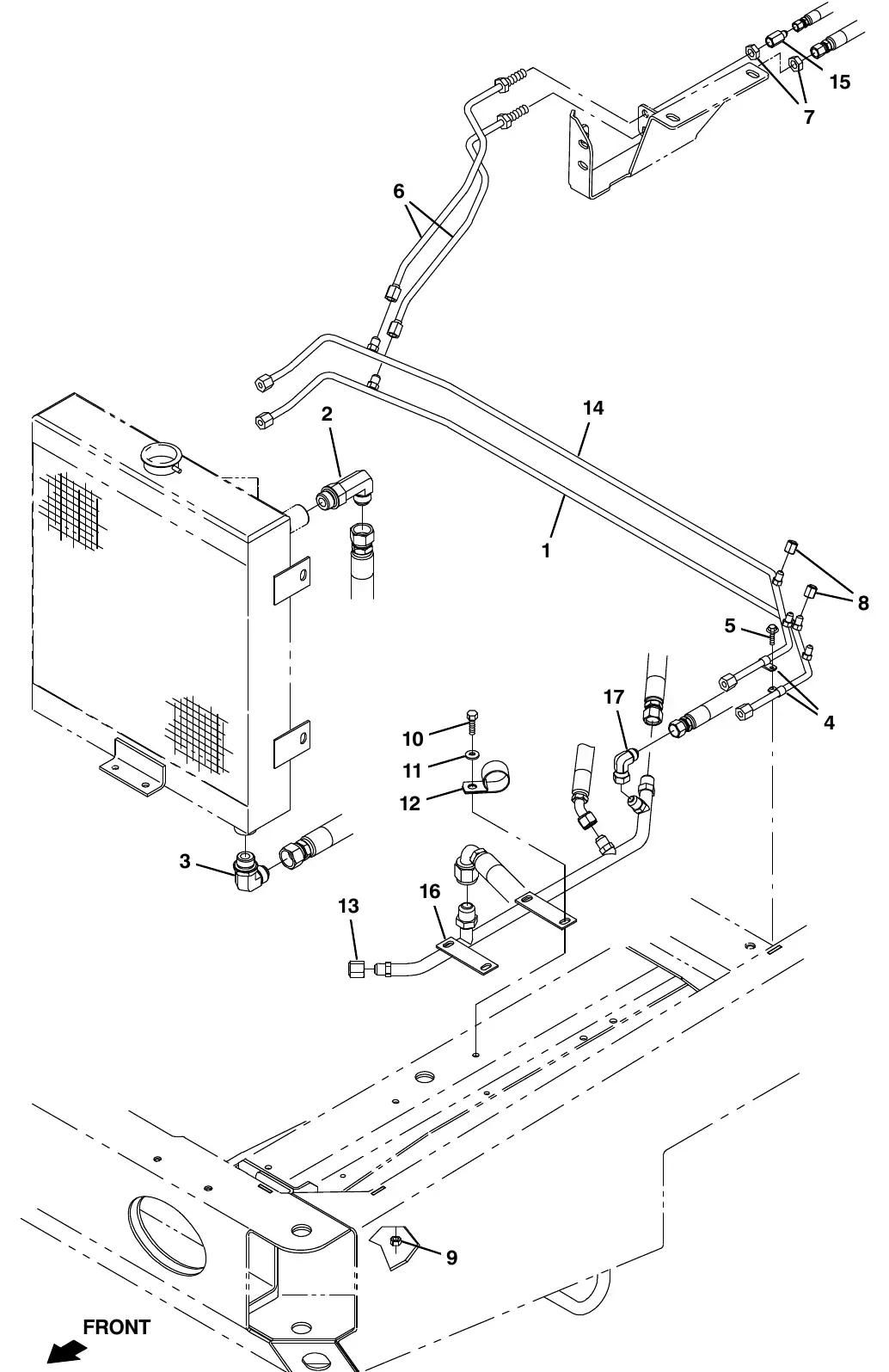 Tennant M20 hydraulic cooler and tubes group exploded view