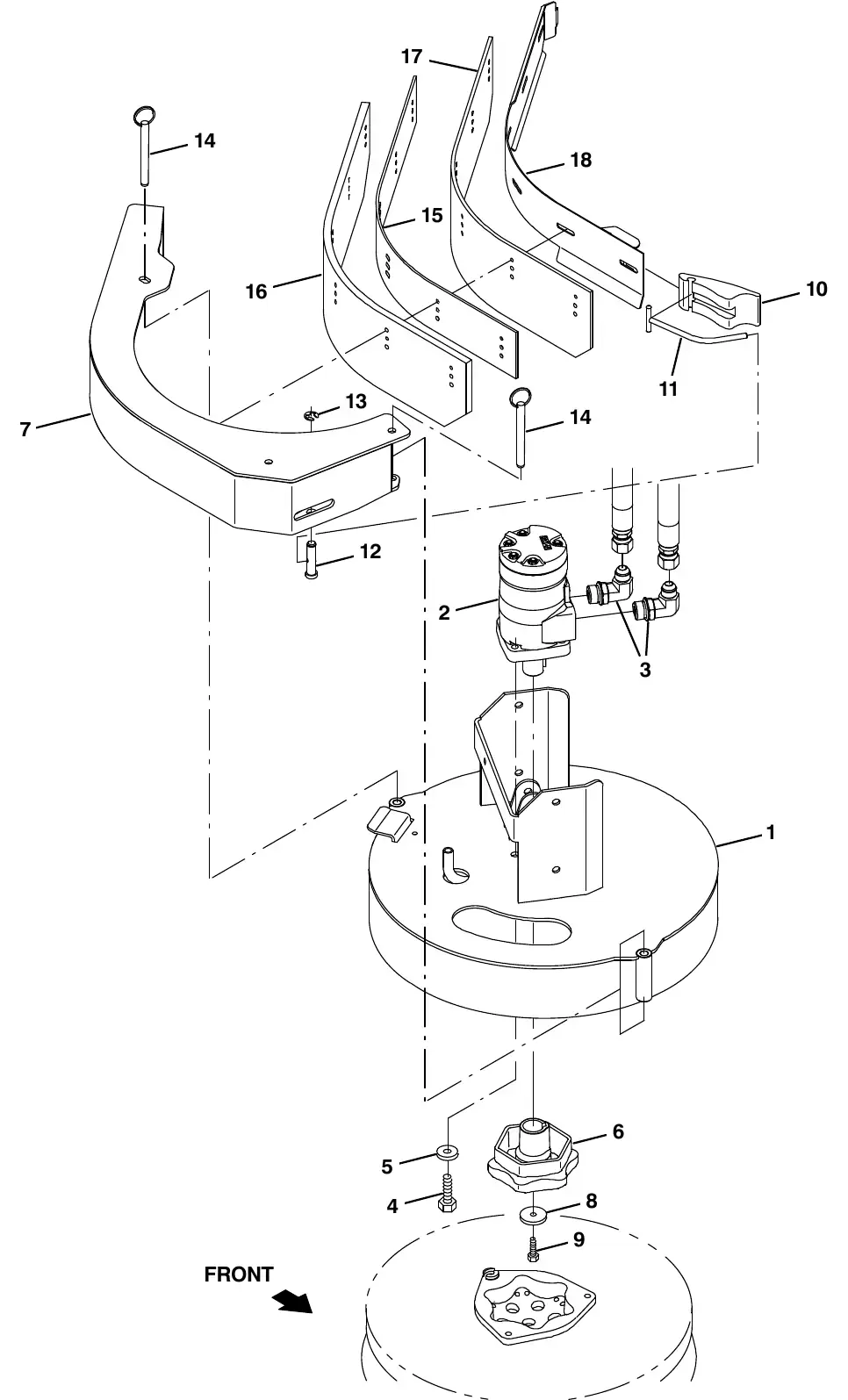 Tennant M20 side brush motor group exploded view