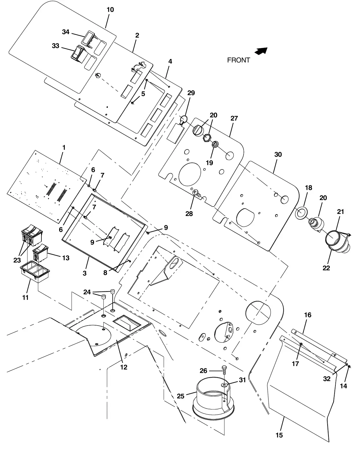 Tennant M20 instrument panel group exploded view