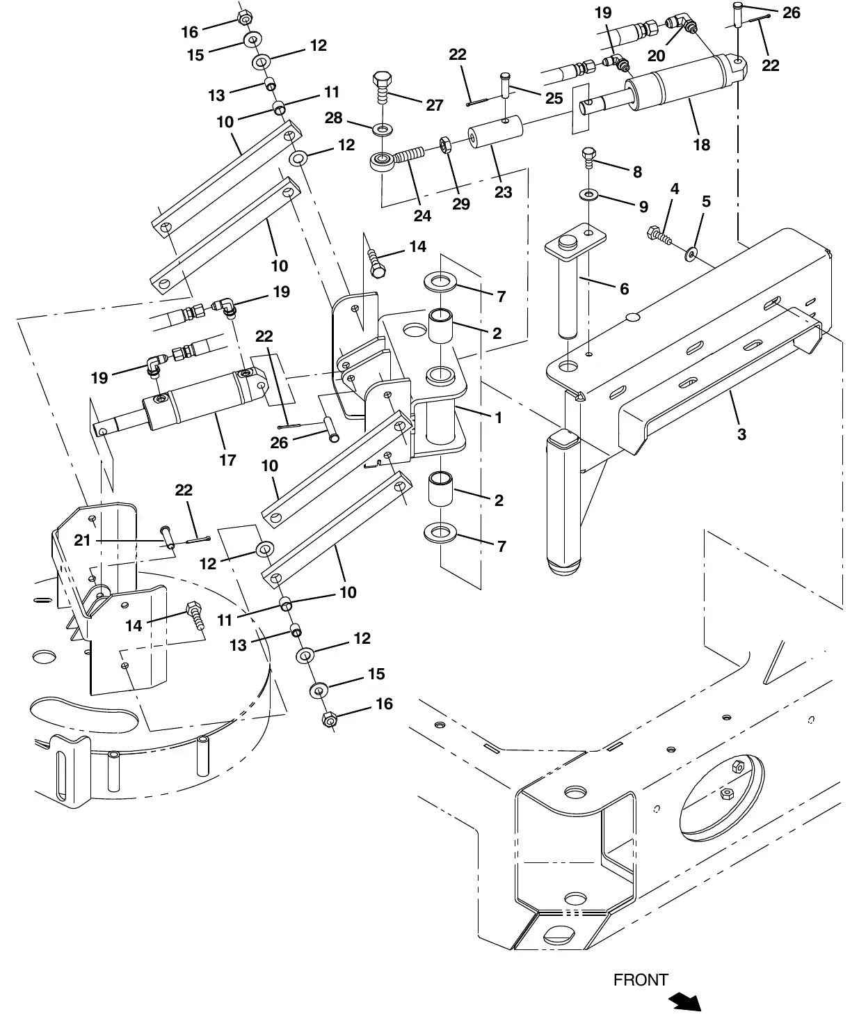 Tennant M20 side brush lift group exploded view