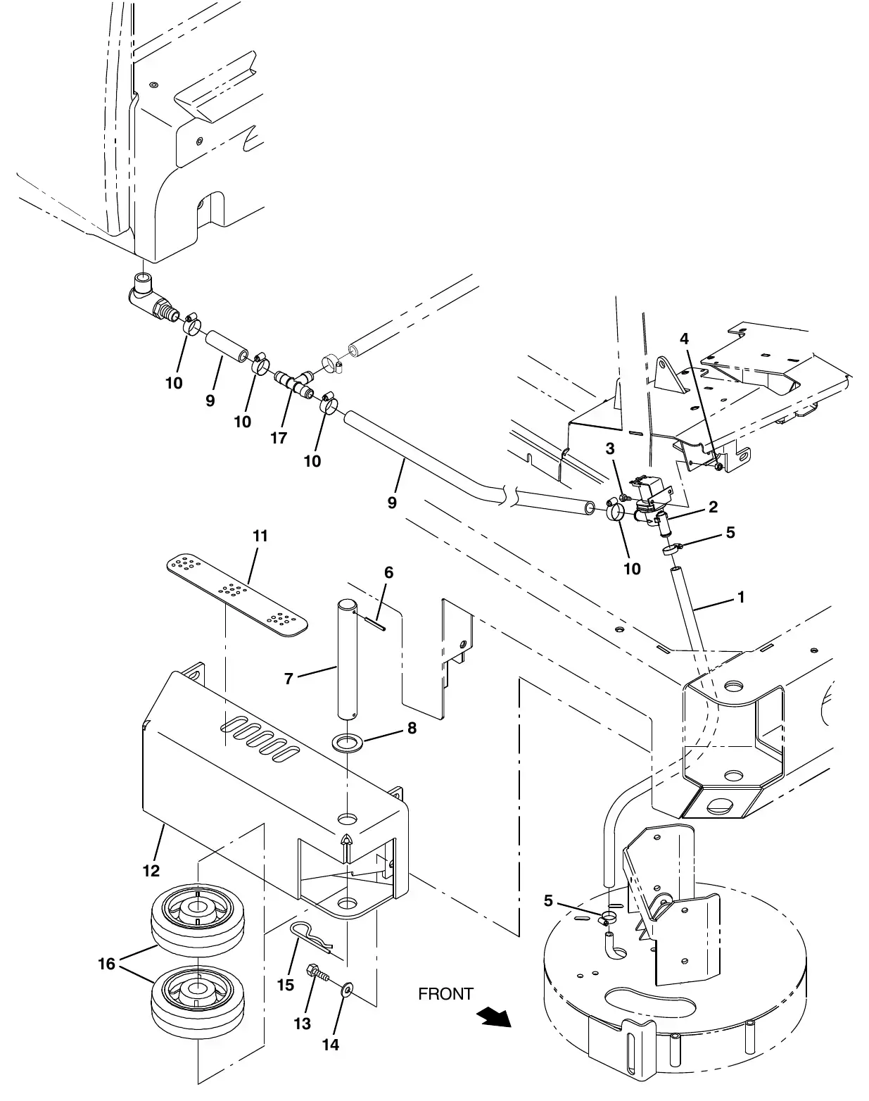 Tennant M20 side brush solution control group exploded view