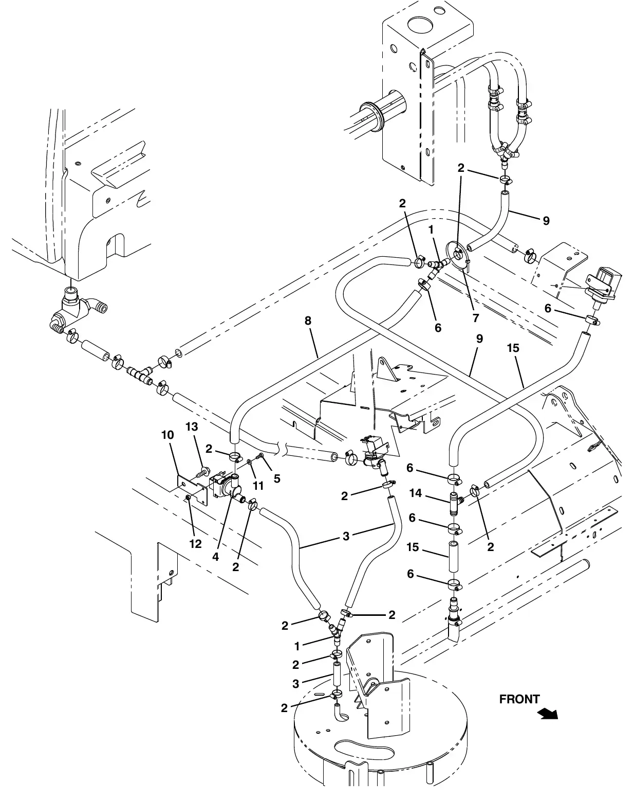 Tennant M20 fast solution supply group with side brush exploded view
