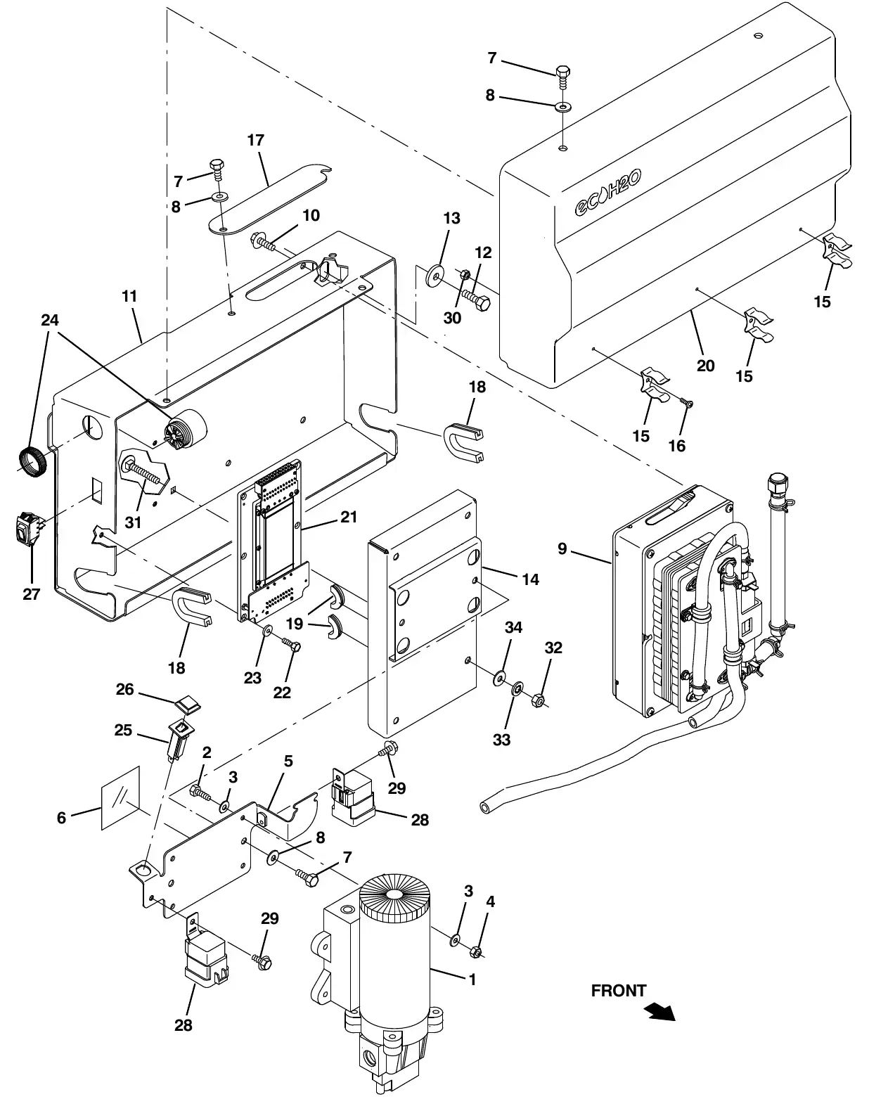 Tennant M20 ec - h20 solution pump group exploded view