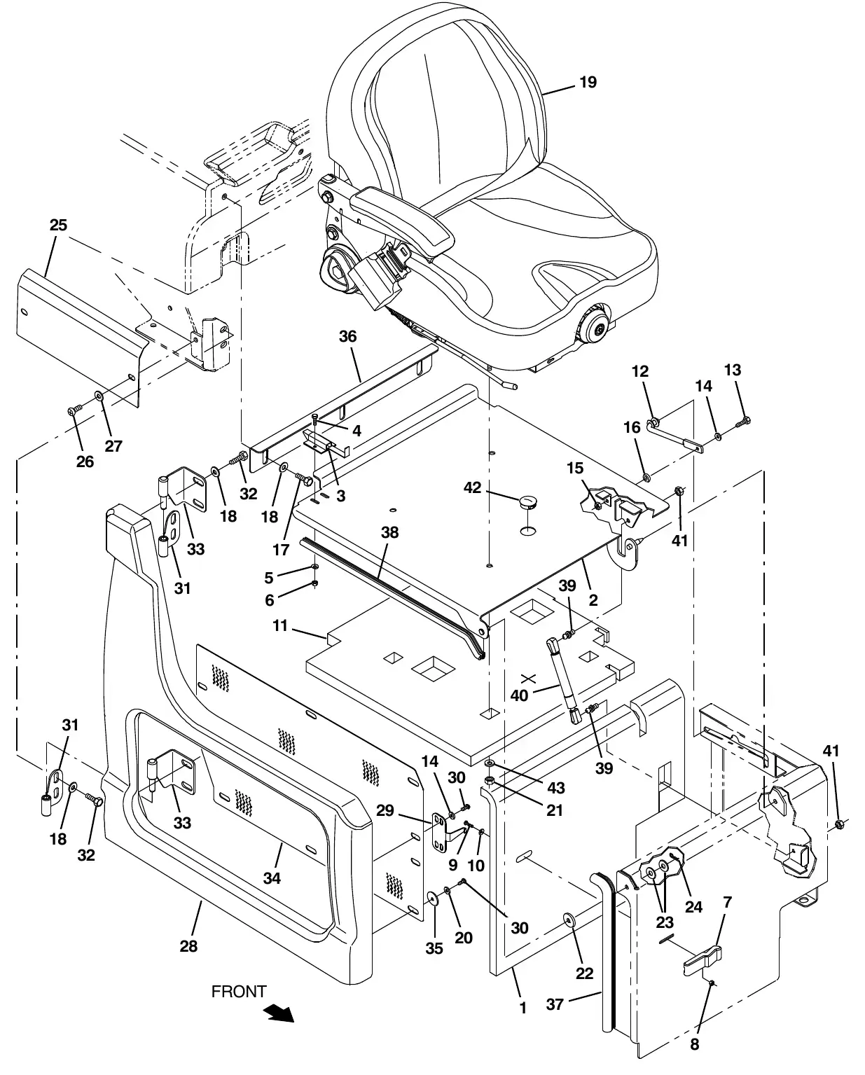 Tennant M20 seat group exploded view