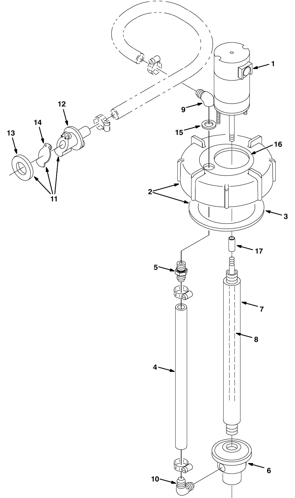 Tennant M20 extended scrub pump breakdown, 1021210 exploded view