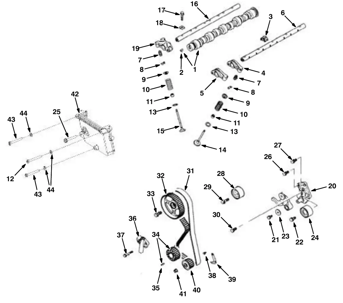 Tennant M20 camshaft and valve group exploded view