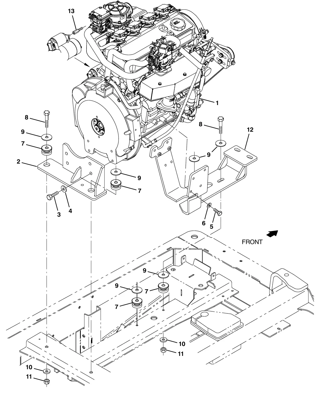 Tennant M20 mitsubishi engine and mount group, lpg exploded view