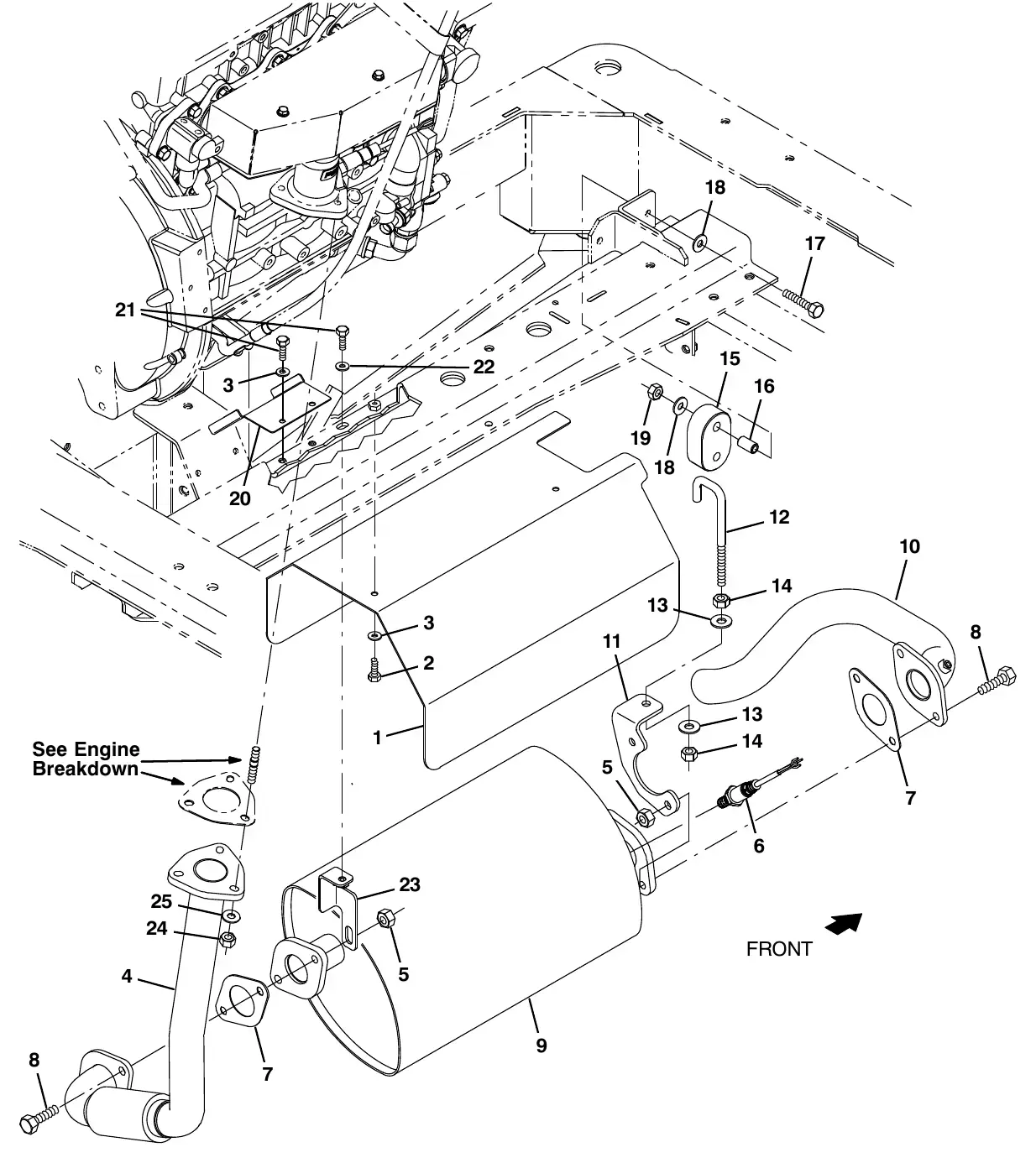 Tennant M20 mitsubishi engine muffler group exploded view