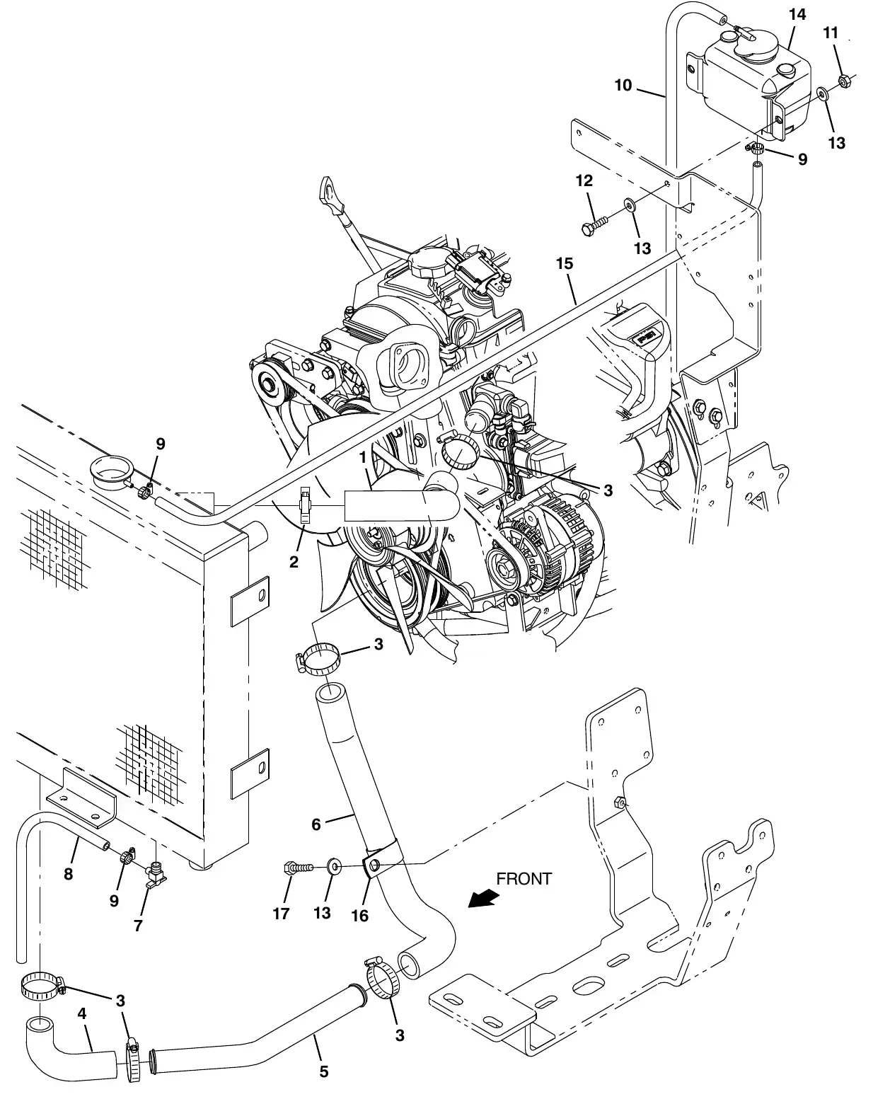Tennant M20 mitsubishi engine radiator hose group exploded view
