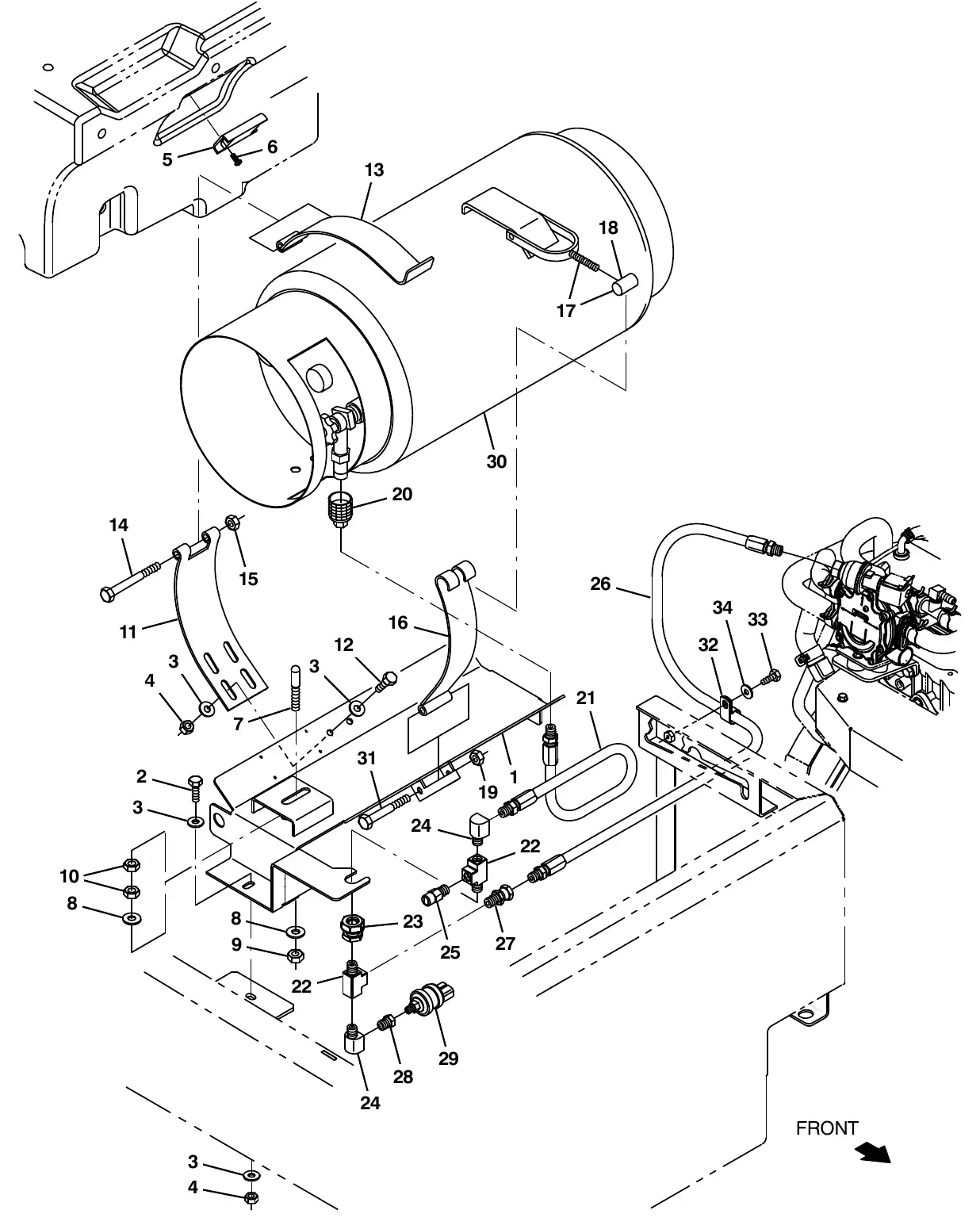 Tennant M20 engine fuel tank group, lpg exploded view