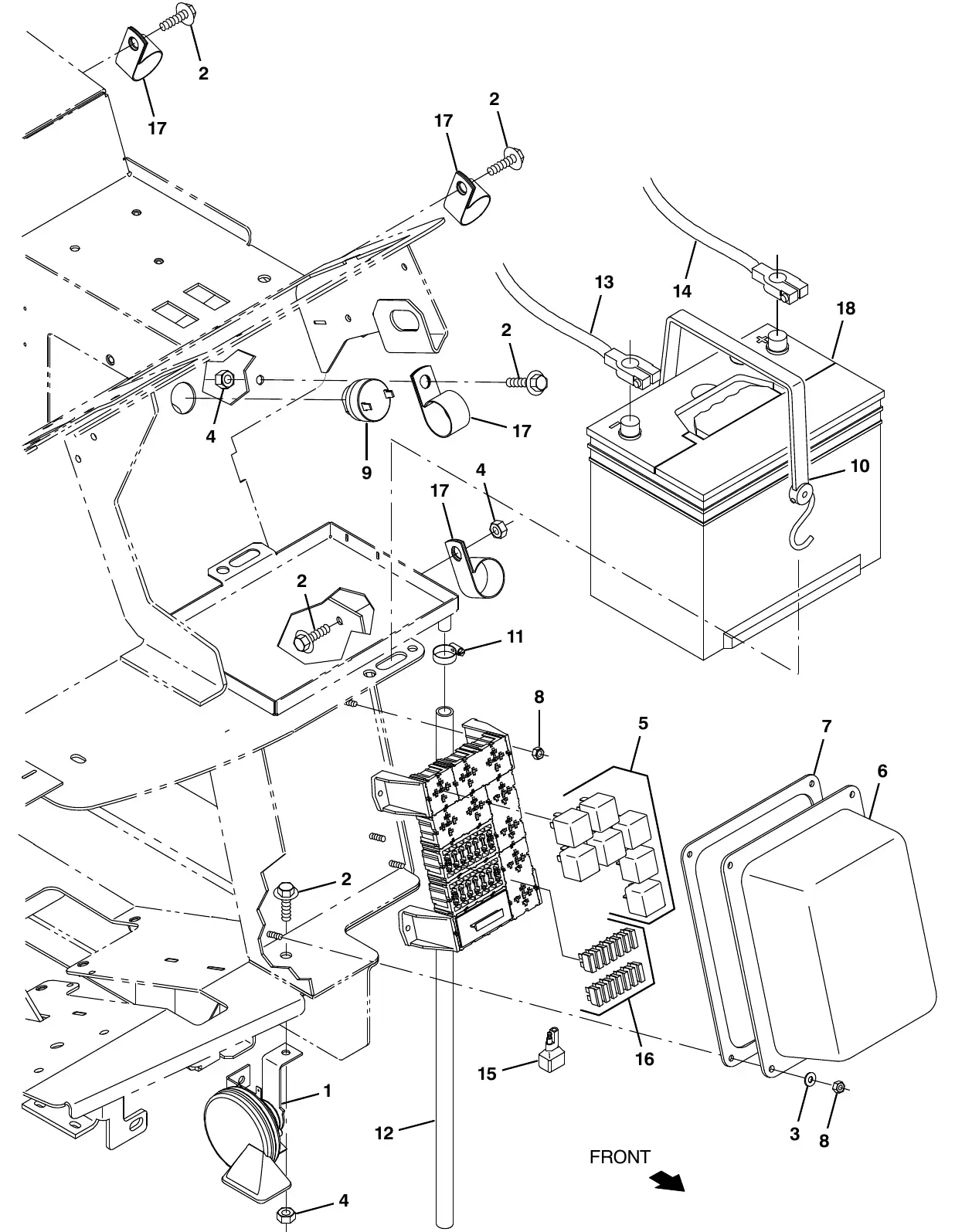Tennant M20 battery and electrical group exploded view