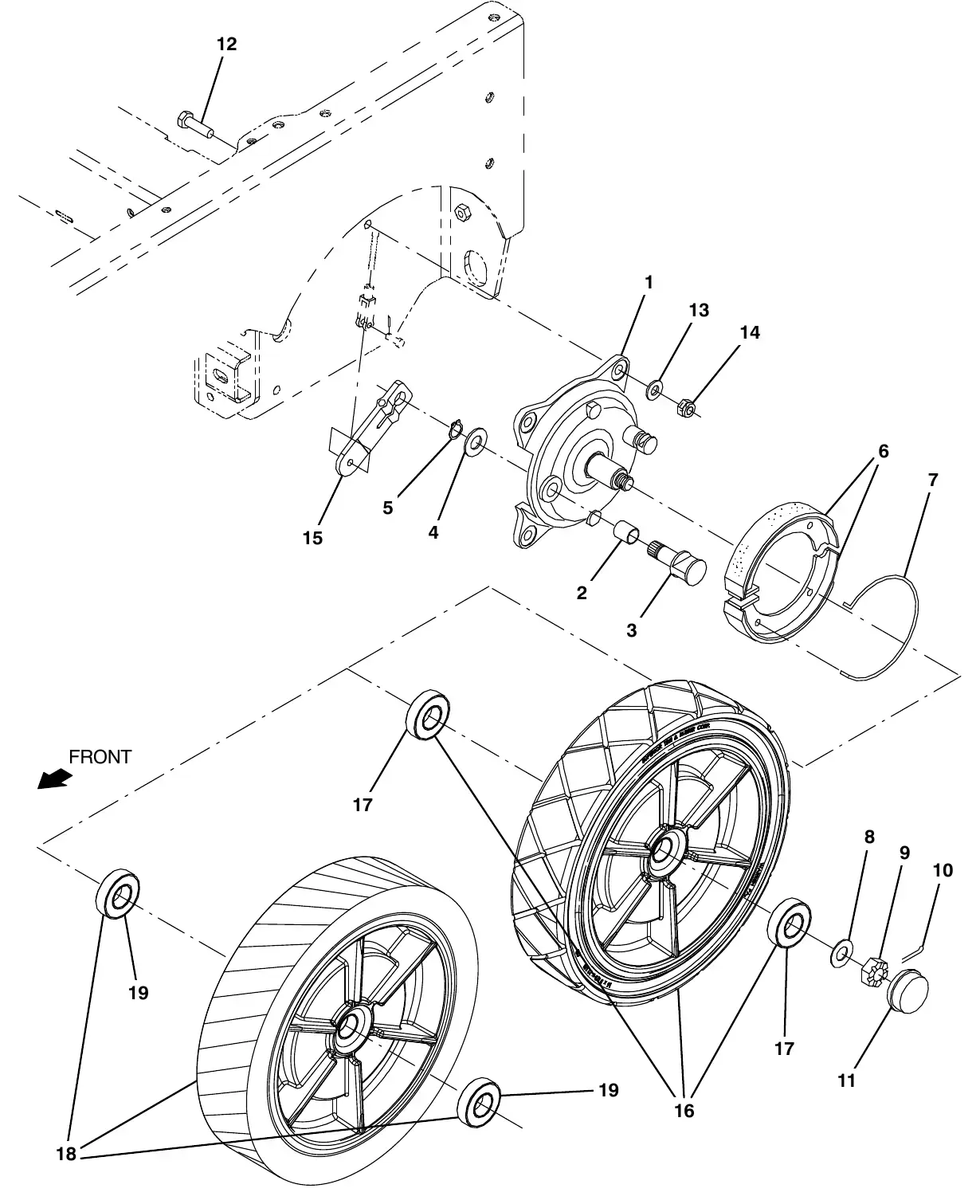 Tennant M20 wheel group, rear exploded view
