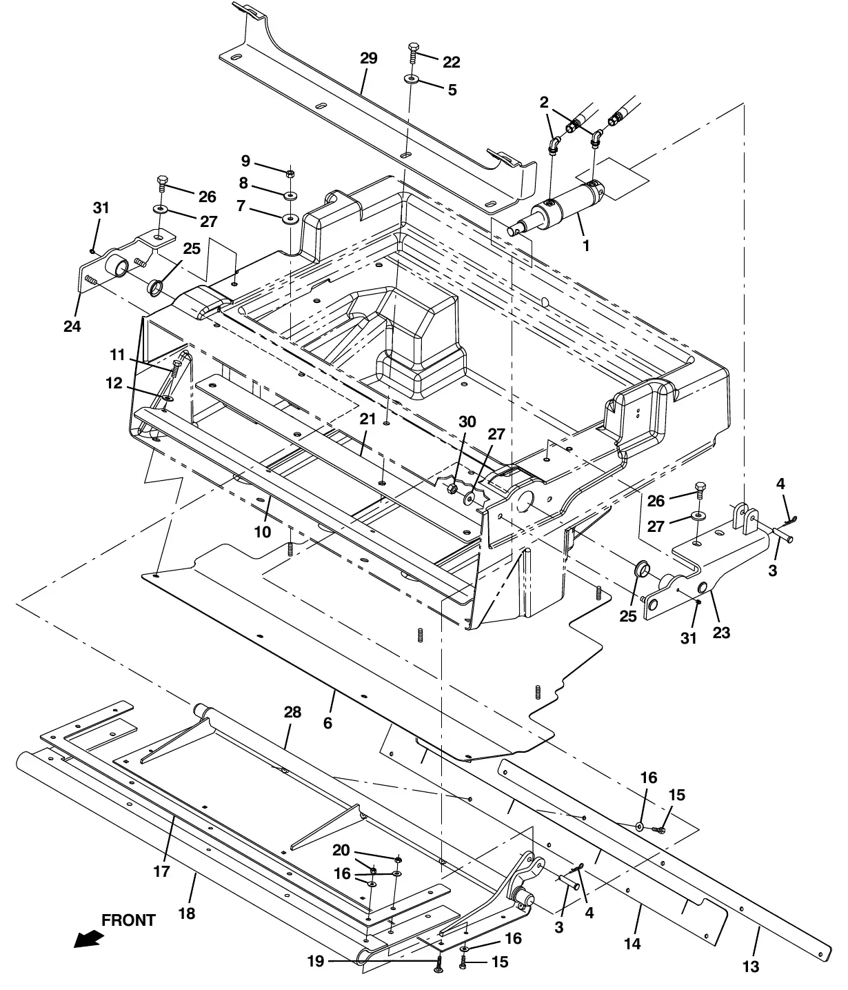 Tennant M20 hopper door group exploded view