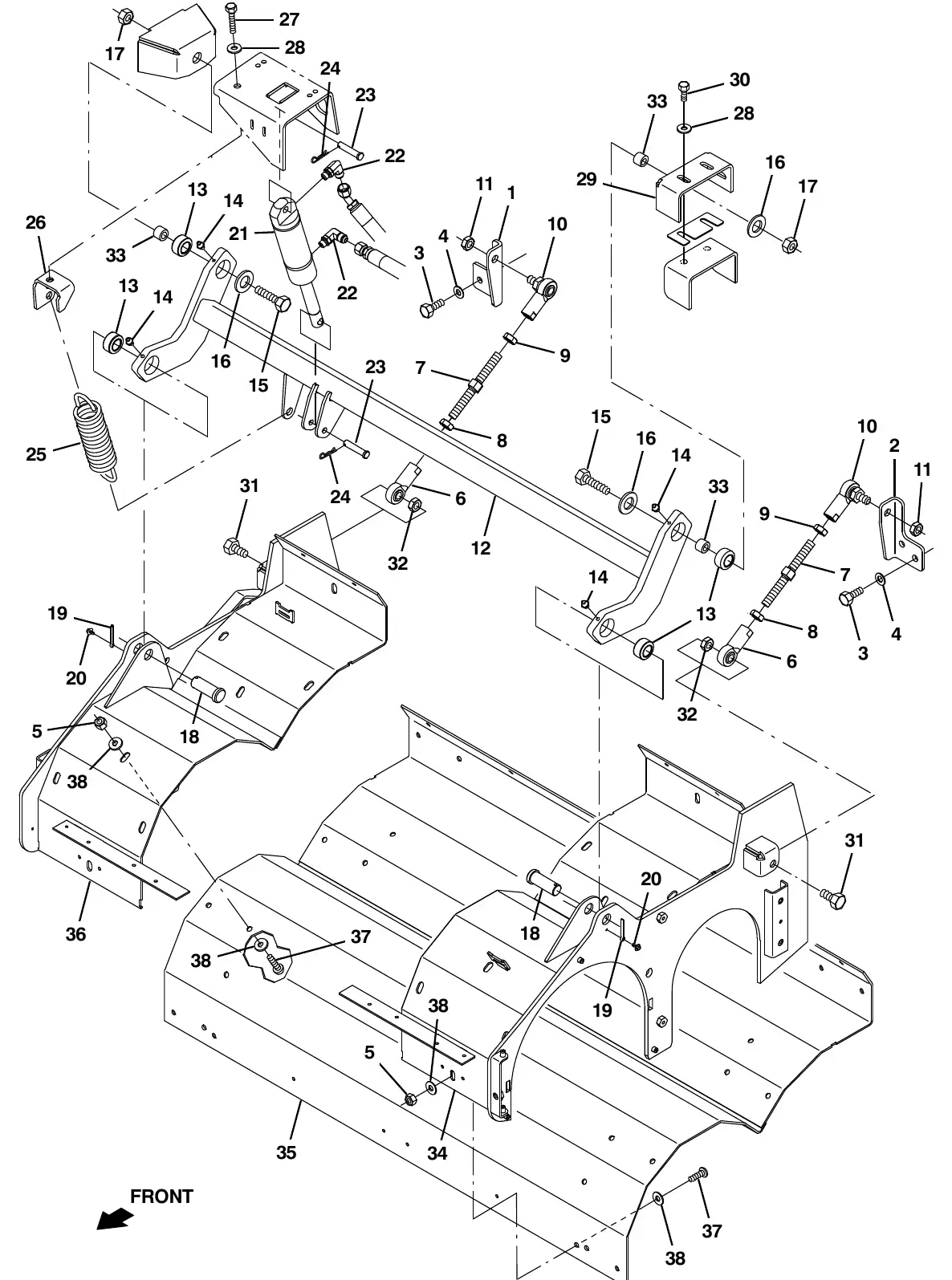 Tennant M20 cylindrical scrub brush head lift group exploded view