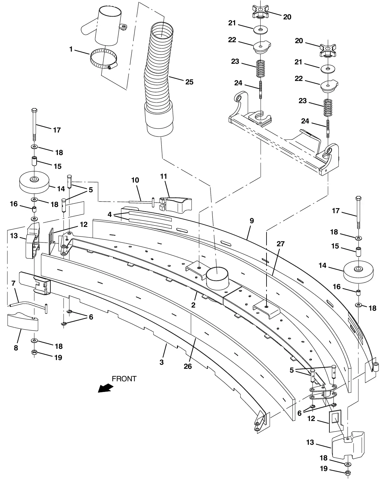 Tennant M20 squeegee group, rear exploded view